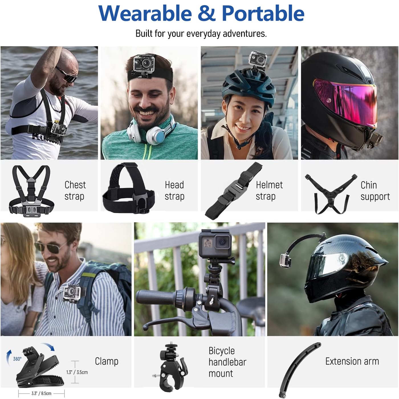 40-in-1 Action Camera Accessories Kit for Gopro Hero 13 12 11 10 9, Chest Head Chin Strap Mount for DJI OSMO Action 6 5 PRO 4 3 2, Tripod Adapter