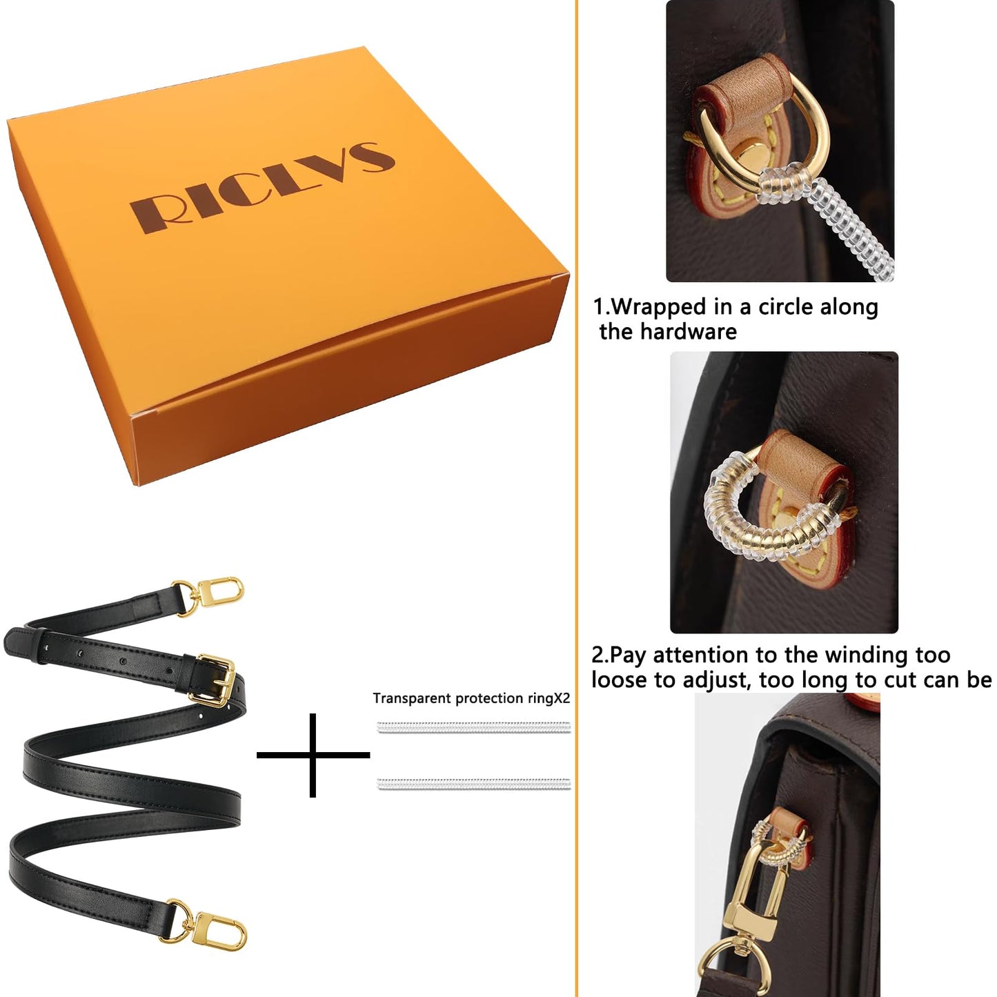 RICLVS Genuine Vachetta Leather Crossbody Strap – Adjustable Replacement Strap for Shoulder Bags, Handbags & Purses (Black)