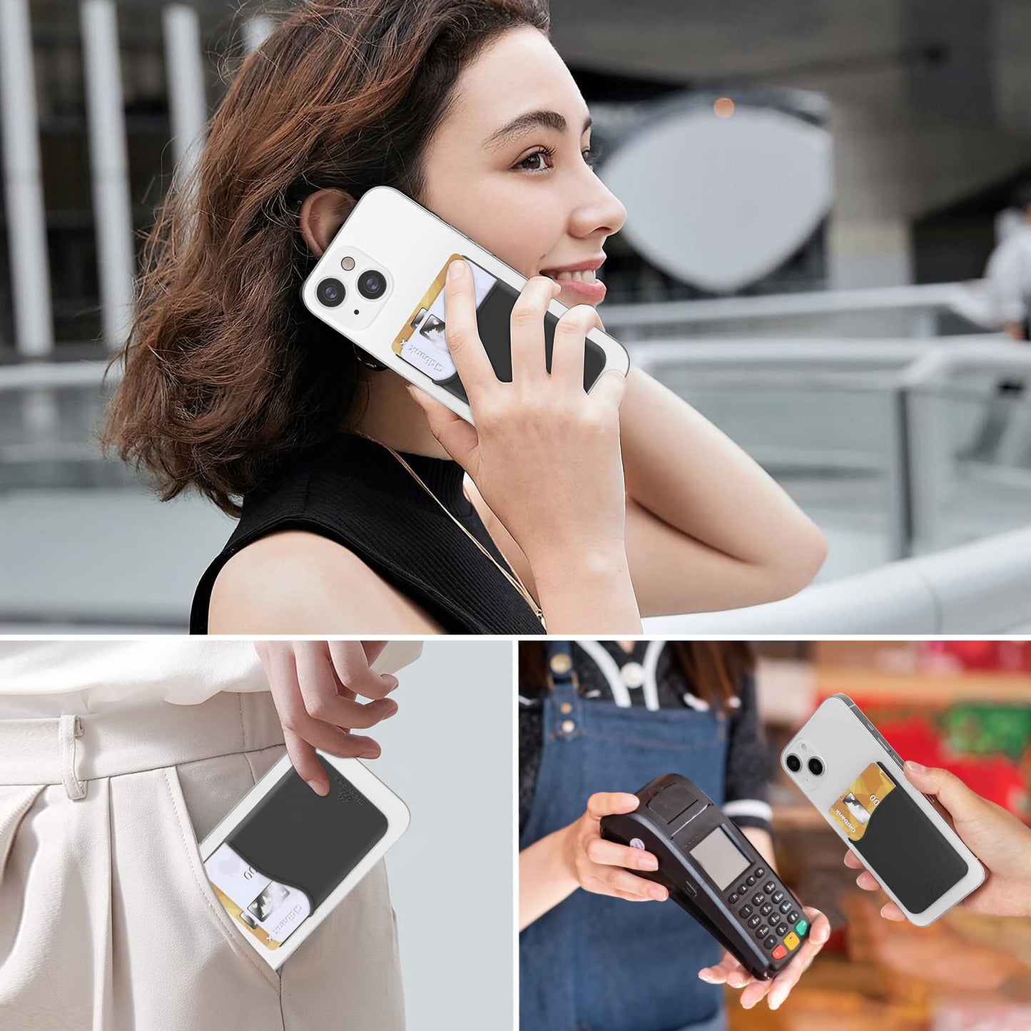 SHANSHUI Card Holder for Phone, Adhesive Phone Wallet Credit ID Business Card Holder Silicone Pocket Stick on Compatible with iPhone & All Smartphones