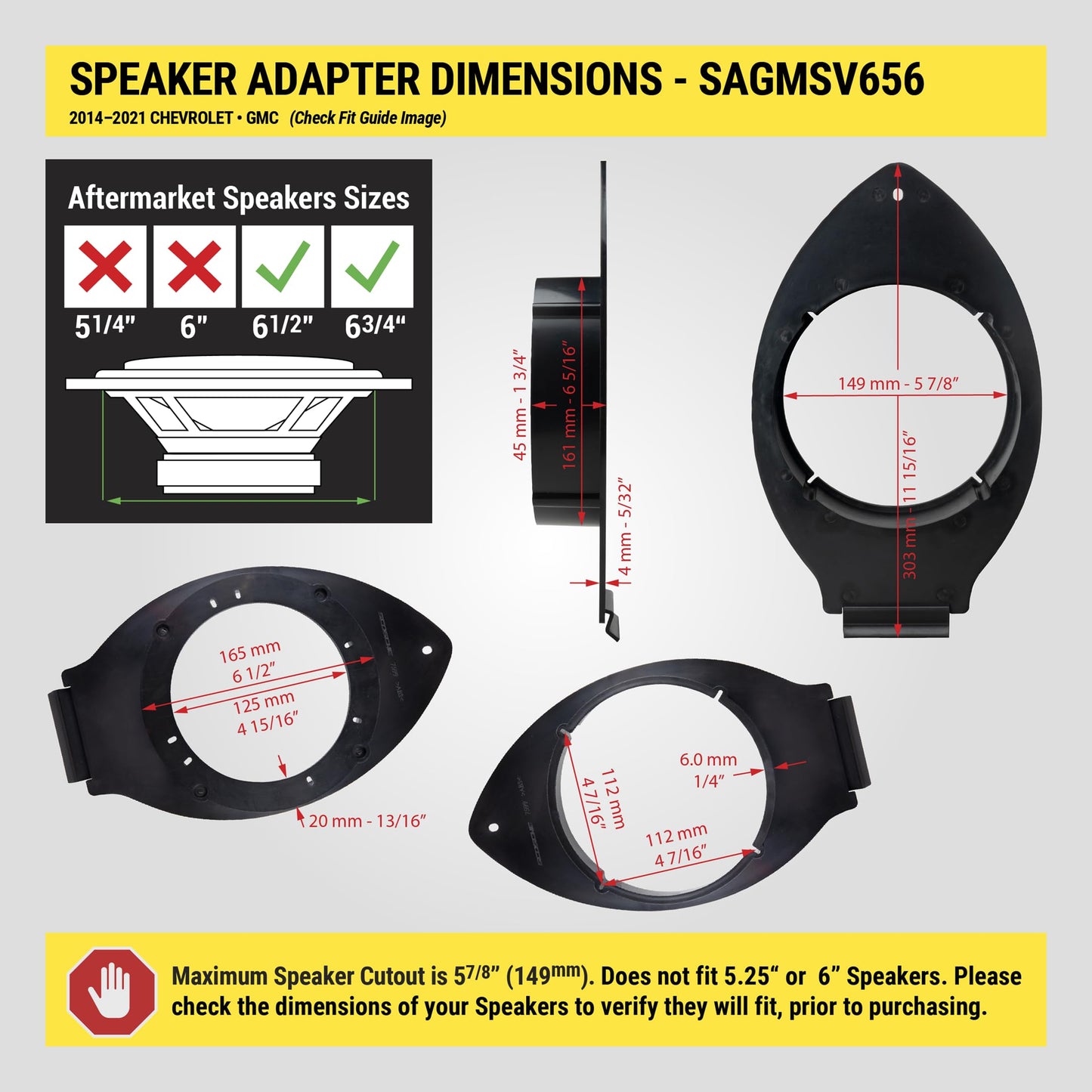 Scosche SAGMSV656 6.5-6.75” Speaker Adapters Compatible with Select 2014-2021 GM Trucks and SUVs - Adapter Brackets for 6 1/2" to 6 3/4" Car Speakers