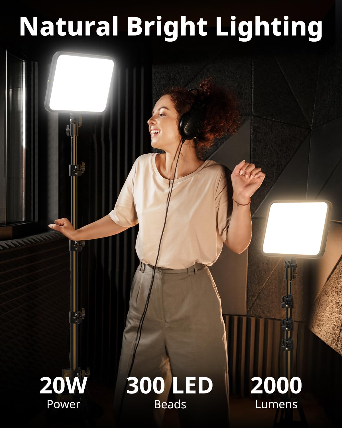 UBeesize LED Video Light Kit, Photography Lighting, 13" Studio Lights with 65" Tripod Stand and Phone Holders, Podcast Lighting for Video Recording