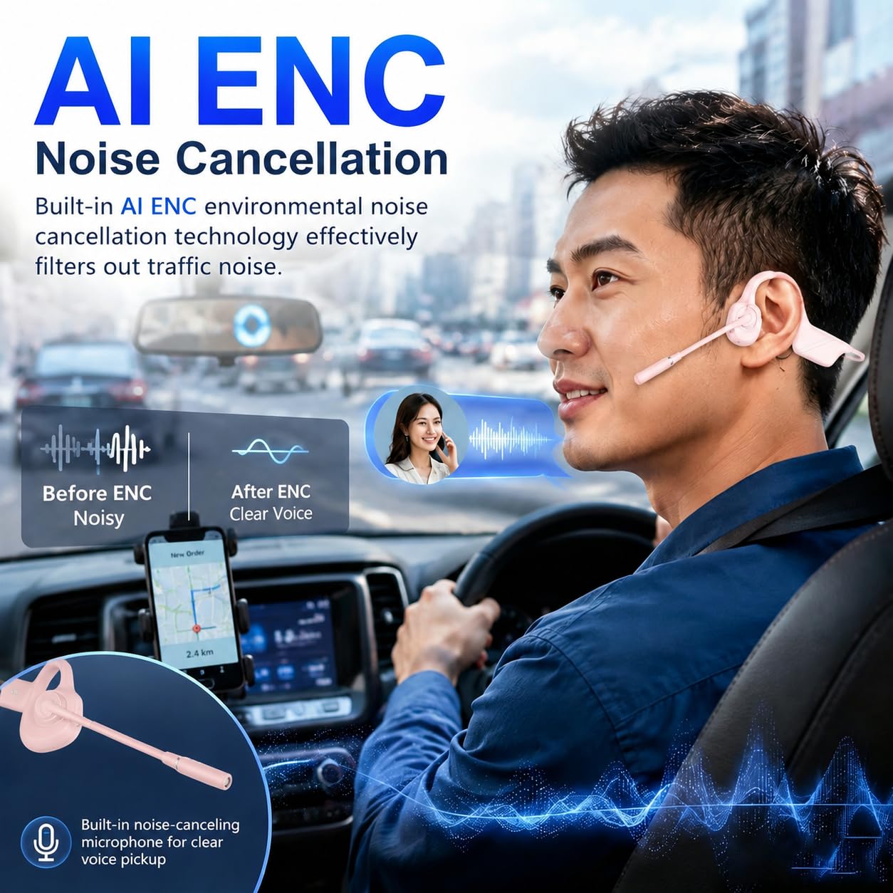 Open-Ear Headphones with Noise-Canceling Mic, Bone Conduction Headphones