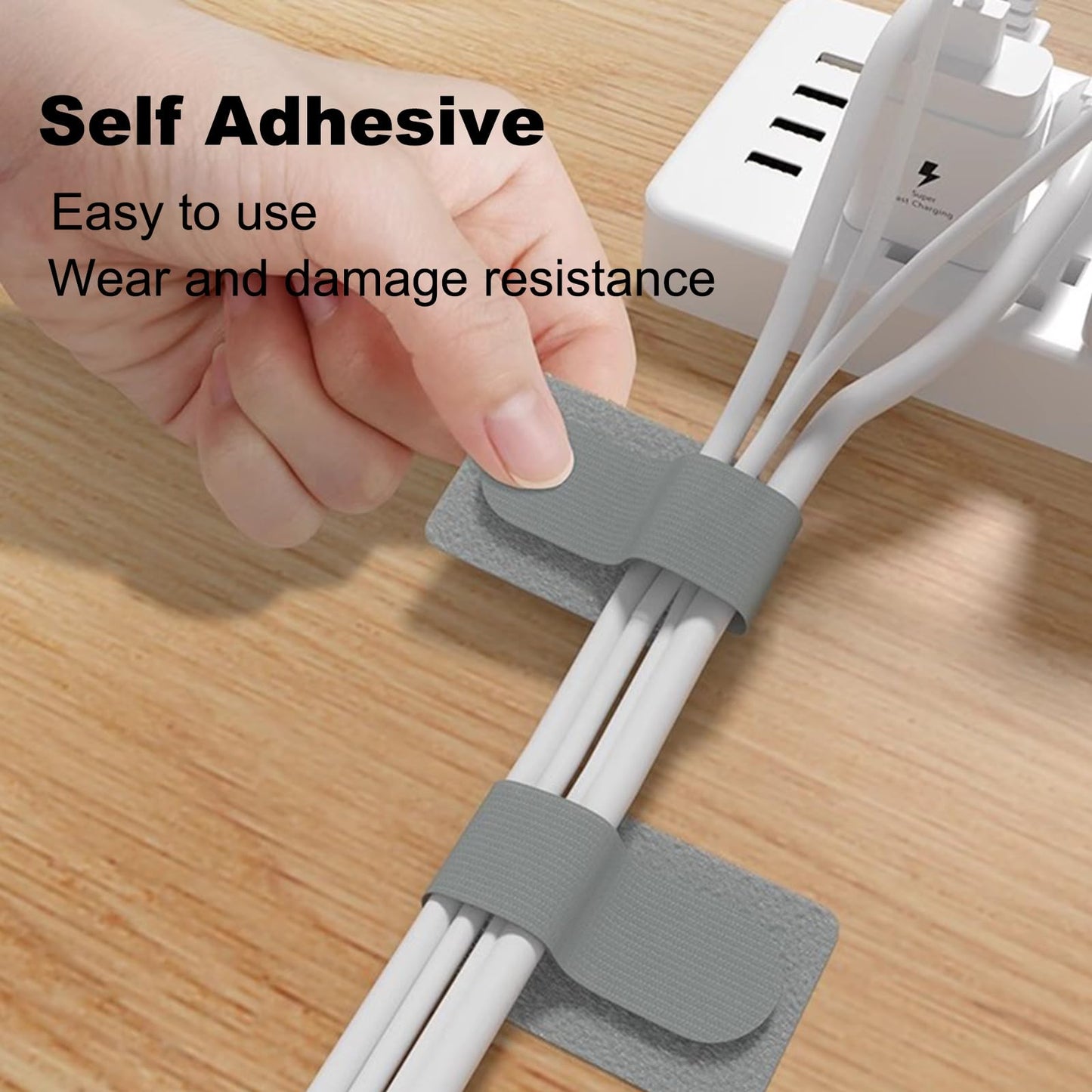 Strong Hold Self-Adhesive Cable Management Under Desk - 40 PCS Cord Organizers, Adjustable Hook and Loop Cable Ties, Reusable Cord Holder, Cable Hider