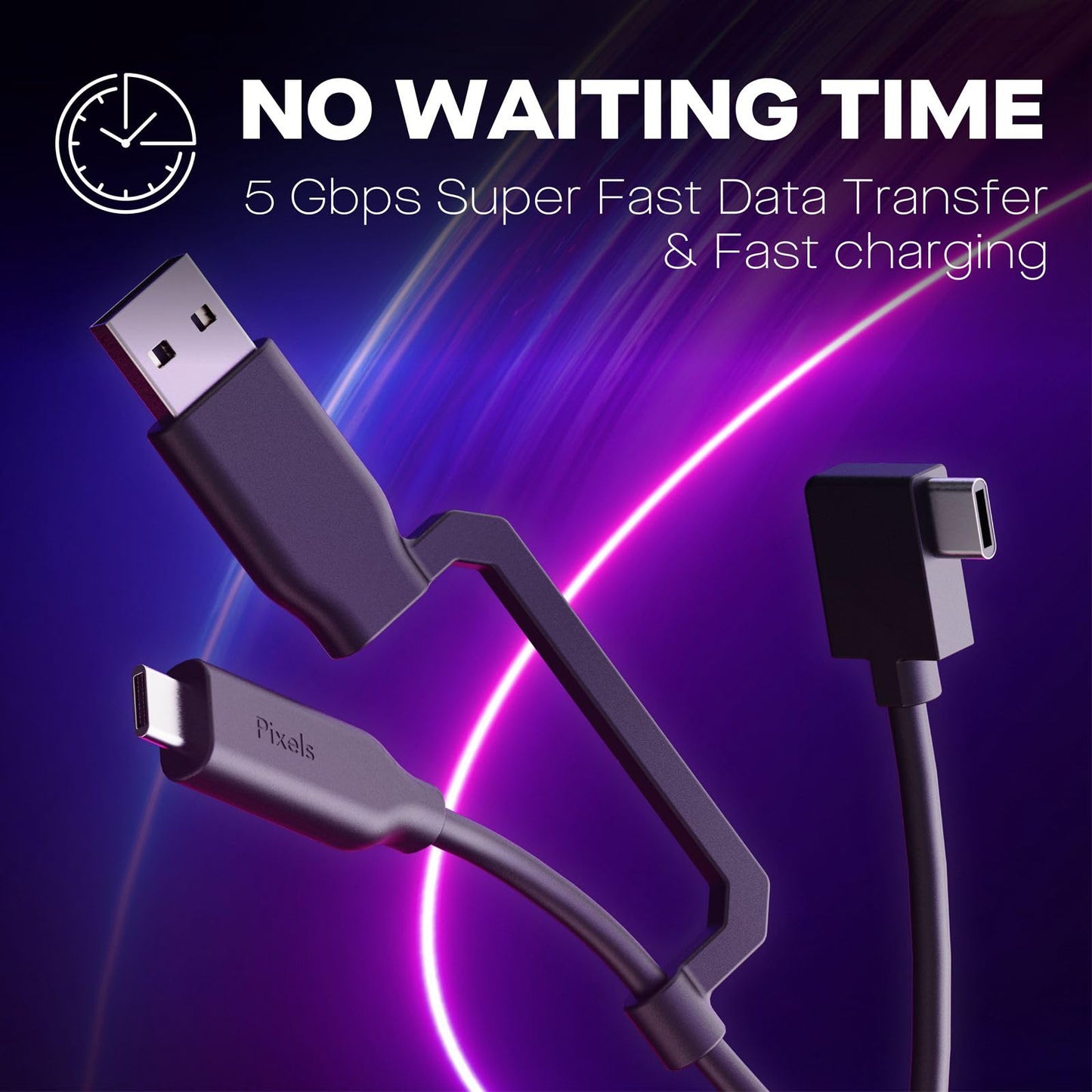 MP Mobile Pixels 2-in-1 Cable, Laptop Monitor Cable, Right Angle USB A/C Cables, 3A/5.0 Gbps Durable, Flexible, Tangle-Resistant Braided Nylon Cord