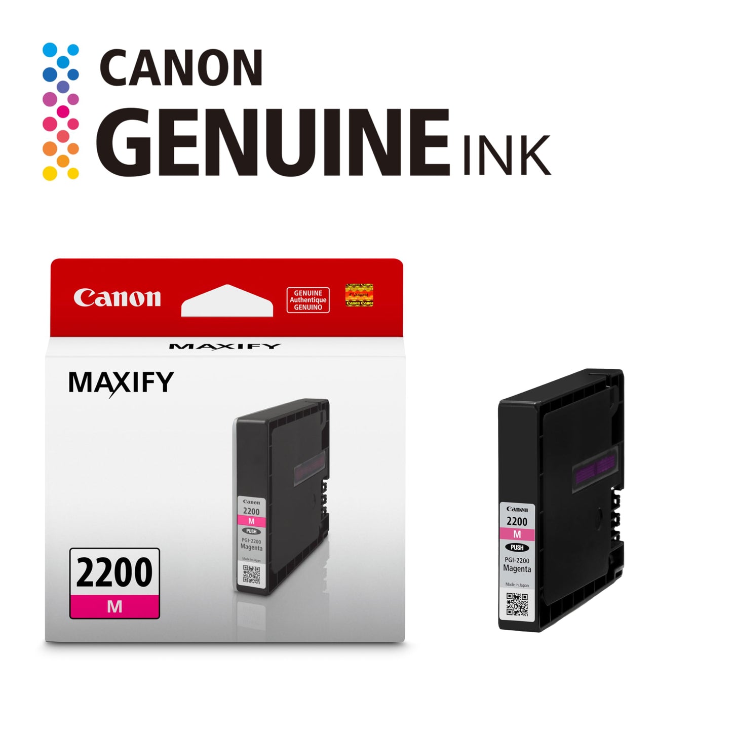 Canon PGI-2200 Genuine Magenta Ink Tank, Compatible with IB4120, MB5420, MB5120, IB4020, MB5020, and MB5320 Printers