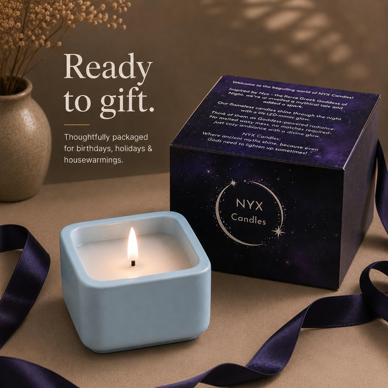 Flameless Candle - Square LED Candle with Real Wax in a Cement Base | Battery Operated, 500+ Hours | Housewarming Gift, Home Décor, Bathroom, Coffee