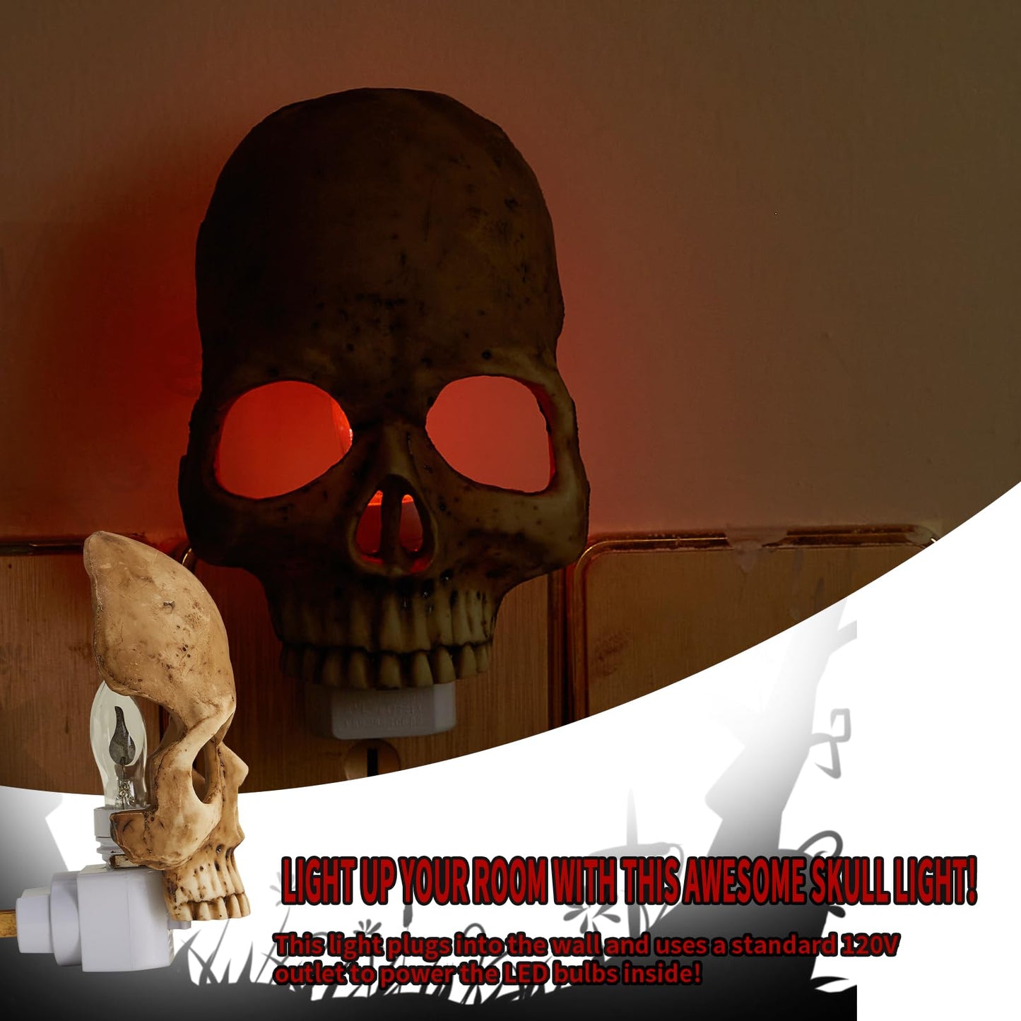 gzrnje Human Skull Night Light,2025 New Skull Night Light,Horrible Light Decoration for Halloween Party and Home Decor.