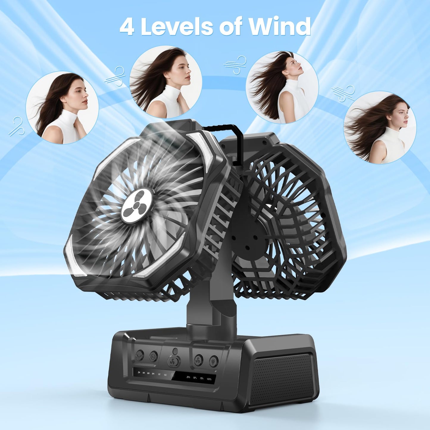 Dual Head Portable Rechargeable Fan 20000mAh Battery Powered Fan Cordless