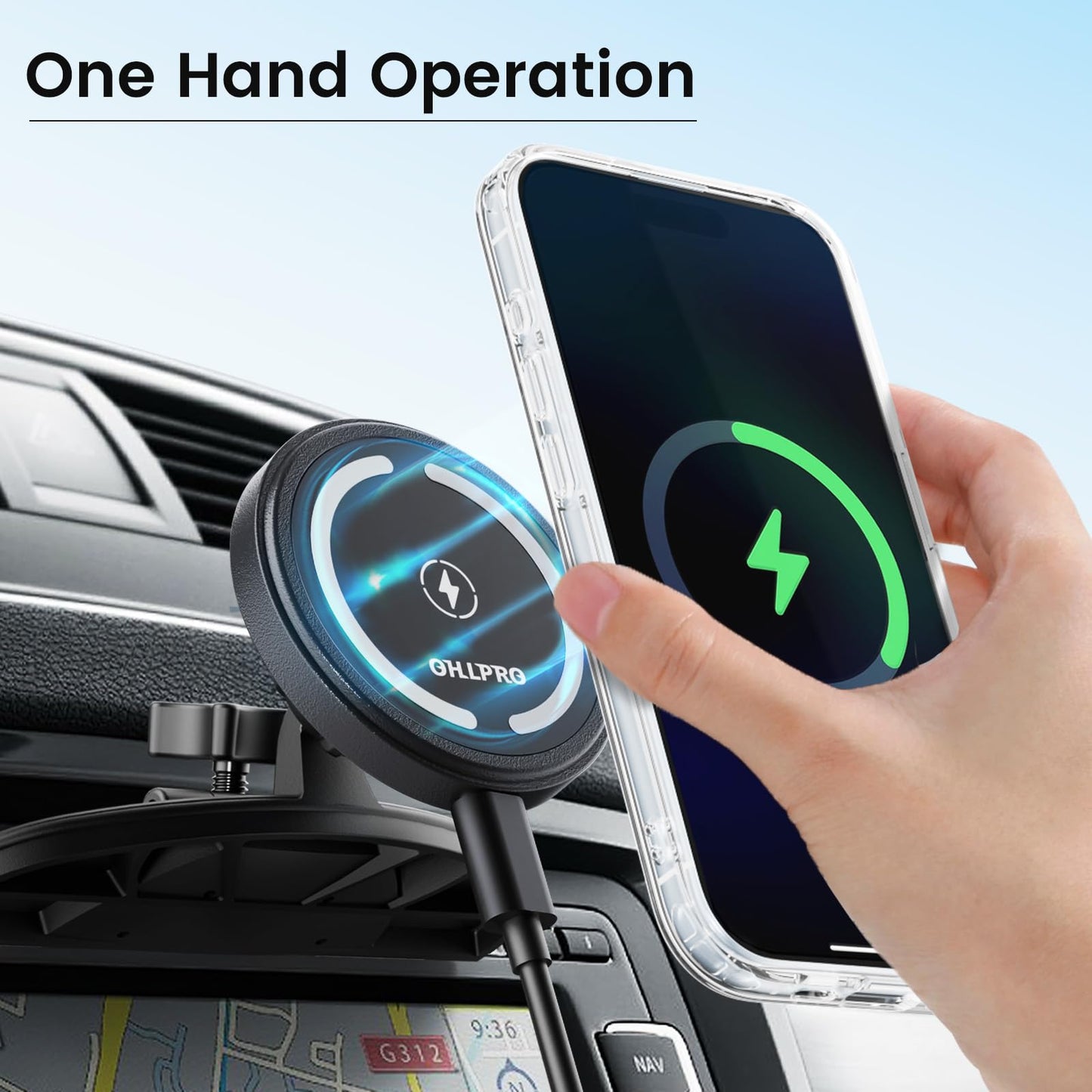 OHLPRO 15W Magsafe Car Mount Charger for iPhone 17, Fast Wireless Charging Magnetic CD Slot Holder with 3M Adhesive Base for Dashboard, Aluminum