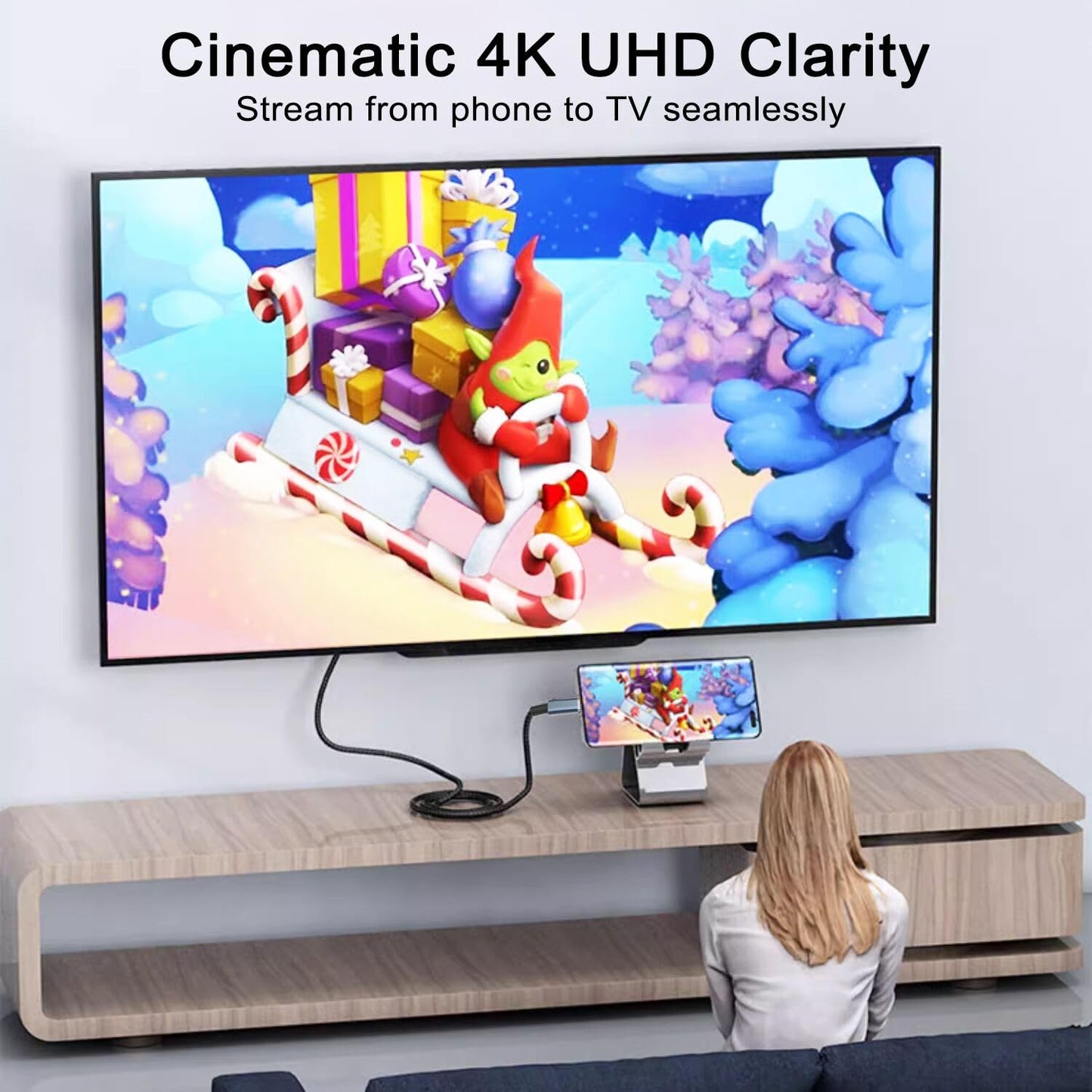 Ankky 6.6FT HDMI Cable Adapter for iPhone 15 to HDTV, 4K USB C to HDMI Video Cable, Thunderbolt 3 & 4 Compatible for iPhone 15/16 Series, MacBook