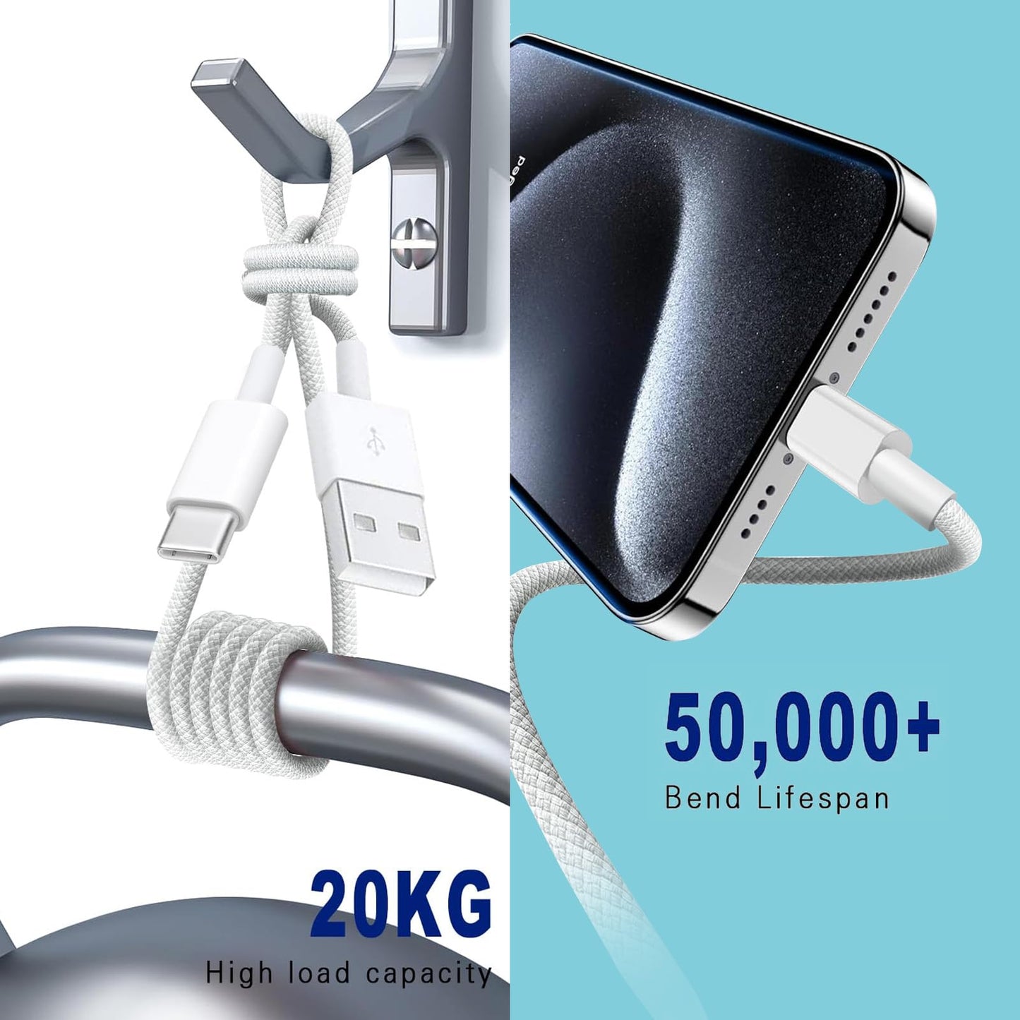 2 Pack USB A to USB C Woven Cable 60W for iPhone 16E 16 15 Pro Max Car Charger, iPhone 15 Carplay Cable Car Adapter iPad USB C Cord 10th, Air 5th 4th