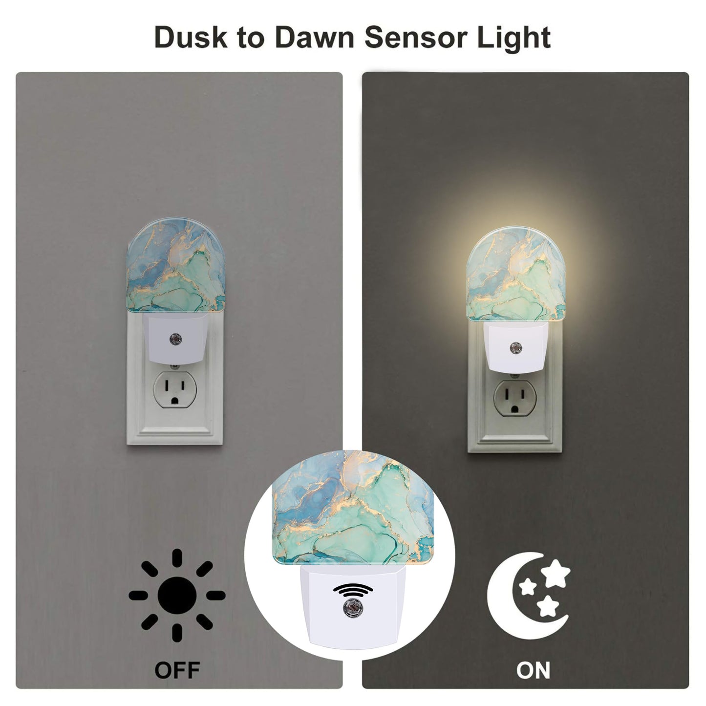 sndheke Teal Blue Marble Night Light Plug into Wall, Gold Luxury Marble Dusk to Dawn Night Light,0.5w Energy Saving Sleep Friendly Nightlights
