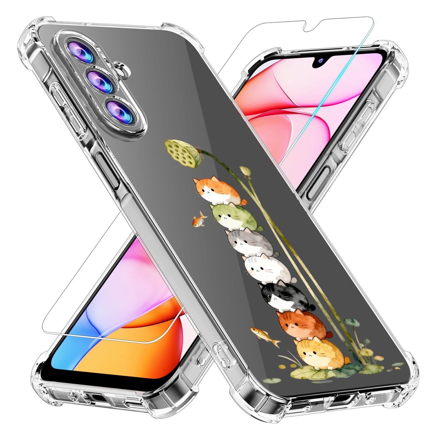 GSDCB Phone Case for Samsung Galaxy A17 5G Case, Samsung A17 5G Case with Tempered Glass Screen Protector, Soft Flexible TPU Slim Fit Shockproof Phone