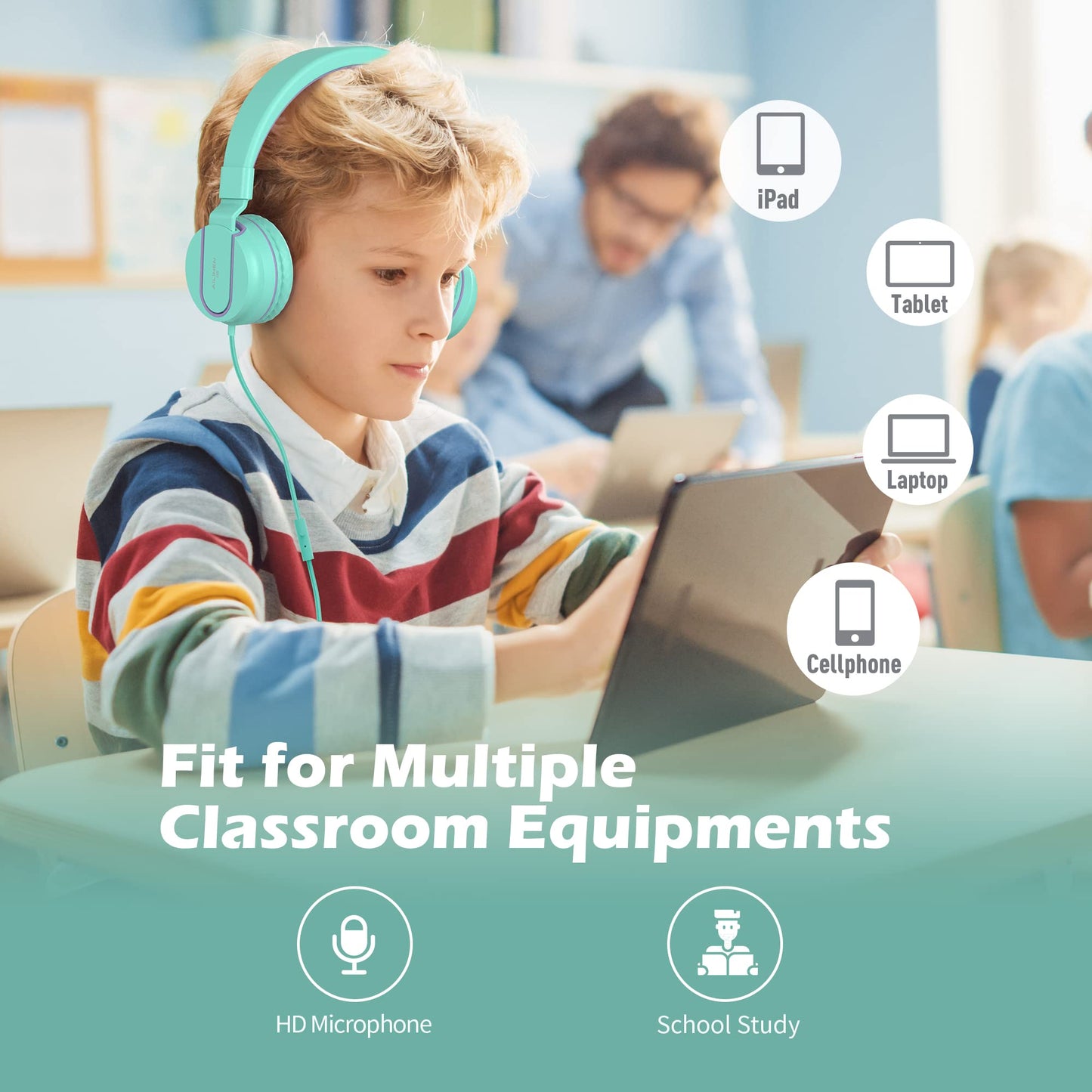 Kids Headphones, AILIHEN I35 On-Ear Headphones for School, 93dB HD Mic Stereo Headphone for Kid Girls Children, Foldable Wired 3.5mm for Chromebook…