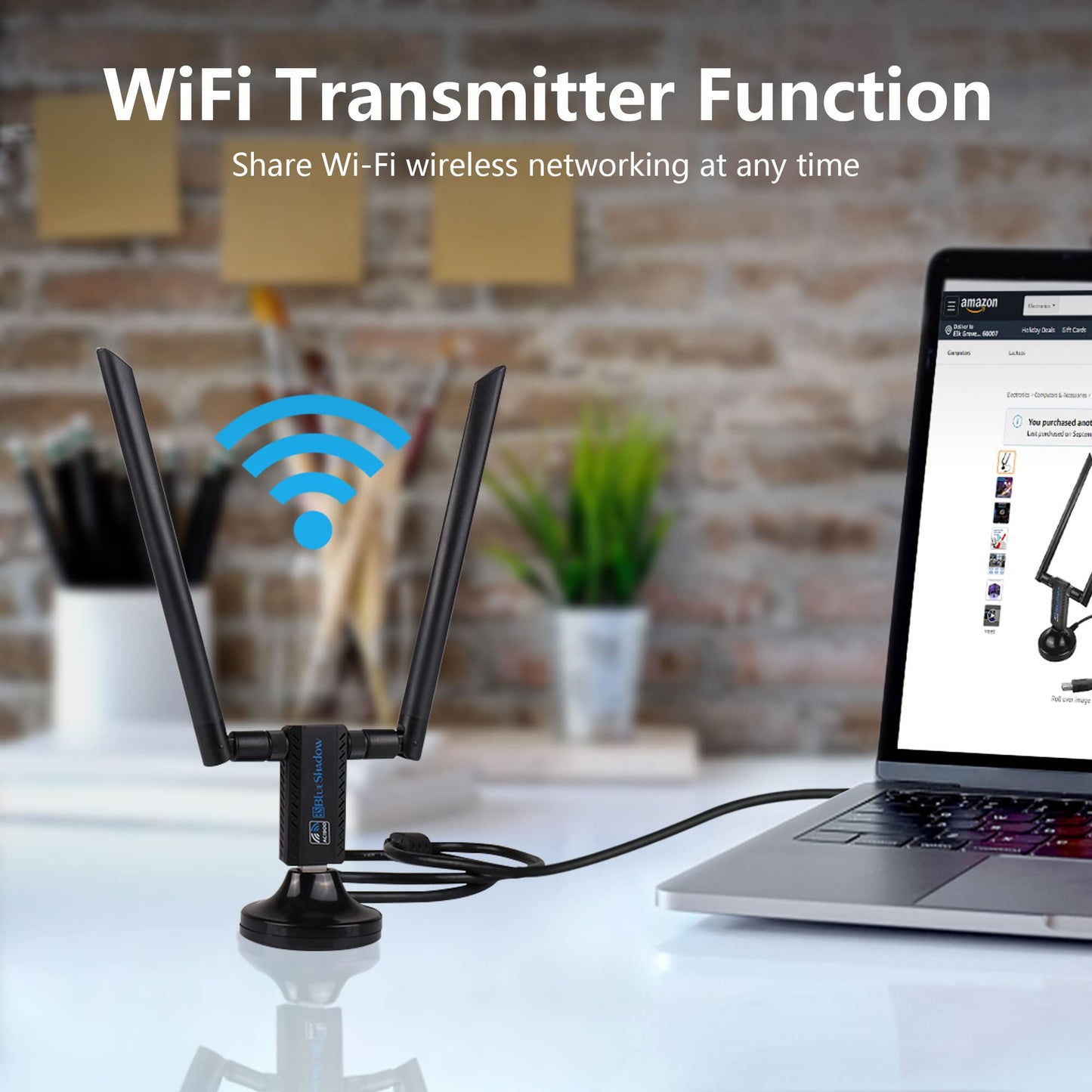Blueshadow AC1900 USB WiFi Adapter for Gaming - 2.4G/5G Dual Band Wireless Network Adapter for PC Desktop, MU-MIMO WiFi Dongle, USB 3.0, Supports