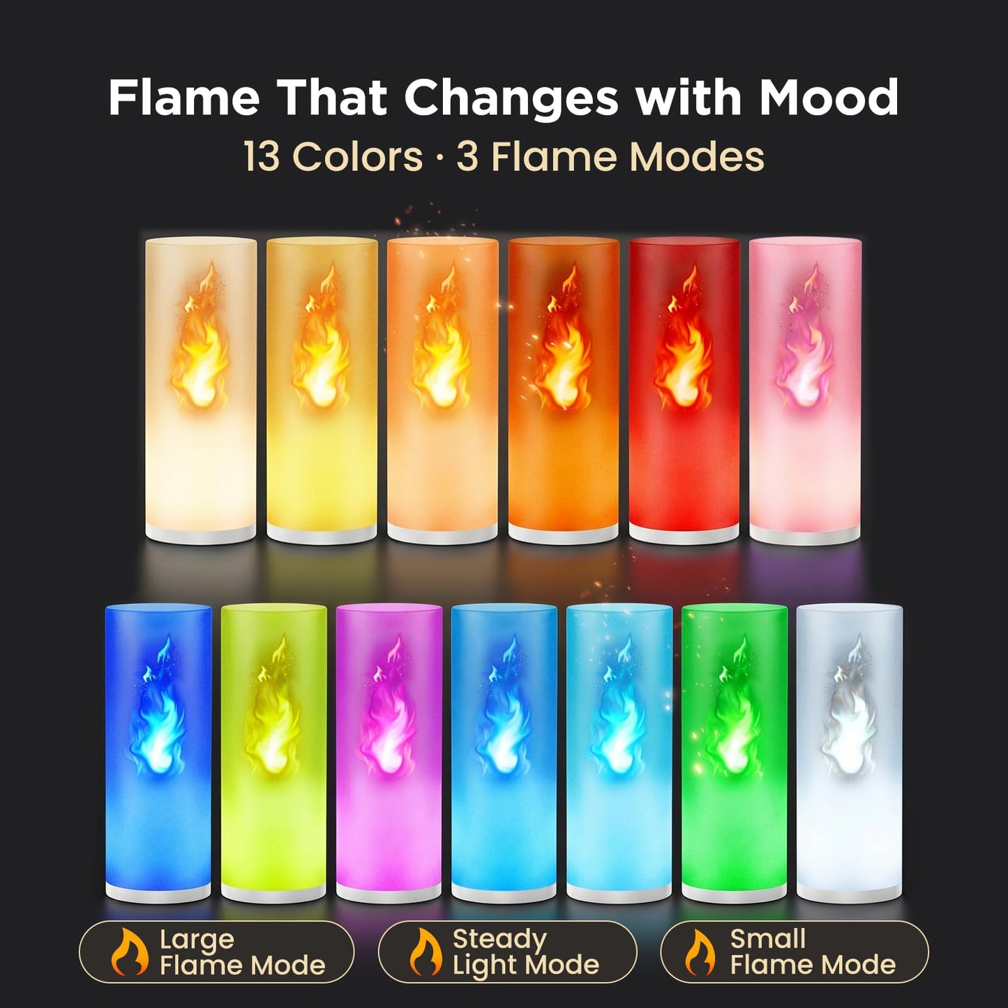 Hompavo Gen2 Rechargeable LED Flame Lights with Remote & Timer, 13 Color Changing Flameless Candles, 3-Mode Battery Operated Flickering Lights