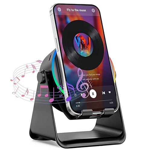 TEFELE Wireless Induction Speaker, 5-in-1 Bluetooth Speaker with Phone Holder, 360° Rotation & RGB Lights, HD Stereo Sound for iPhone/Samsung/Android