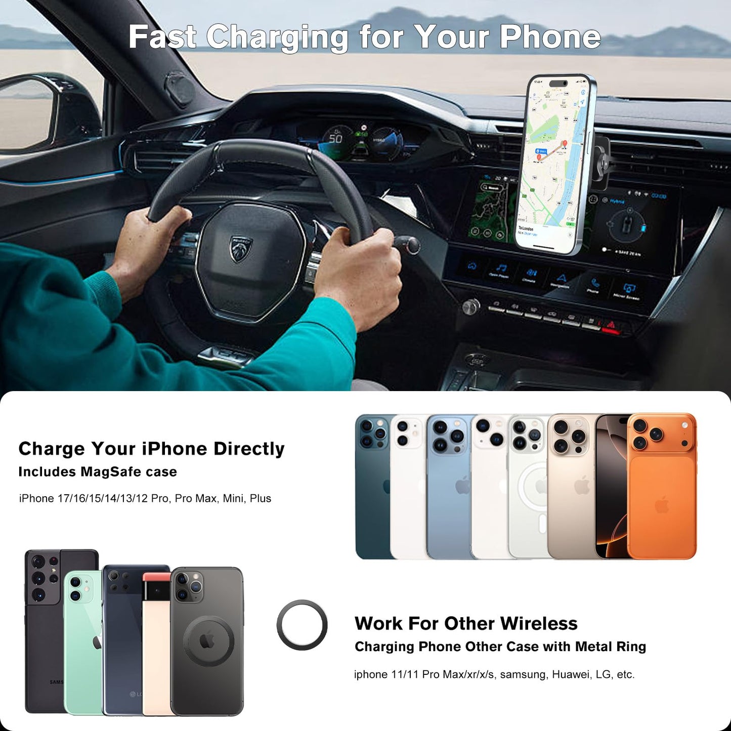 OHLPRO for Magsafe Car Charger Mount, Magnetic Wireless Car Mount for iPhone 17 Pro Max, 16/15 Series, 15W Fast Charging Phone Holder Vent