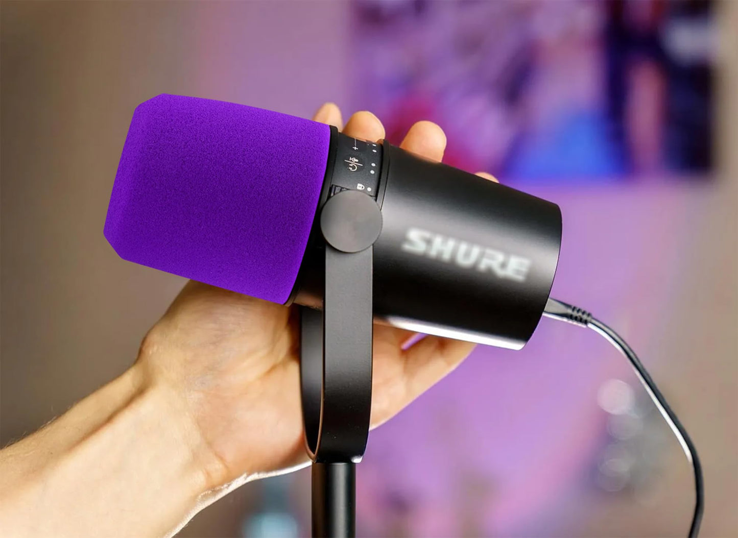 LEFXMOPHY MV7 Pop Filter for Shure MV7 MV7X Microphone Foam Cover Replacement, Purple Wind Muff