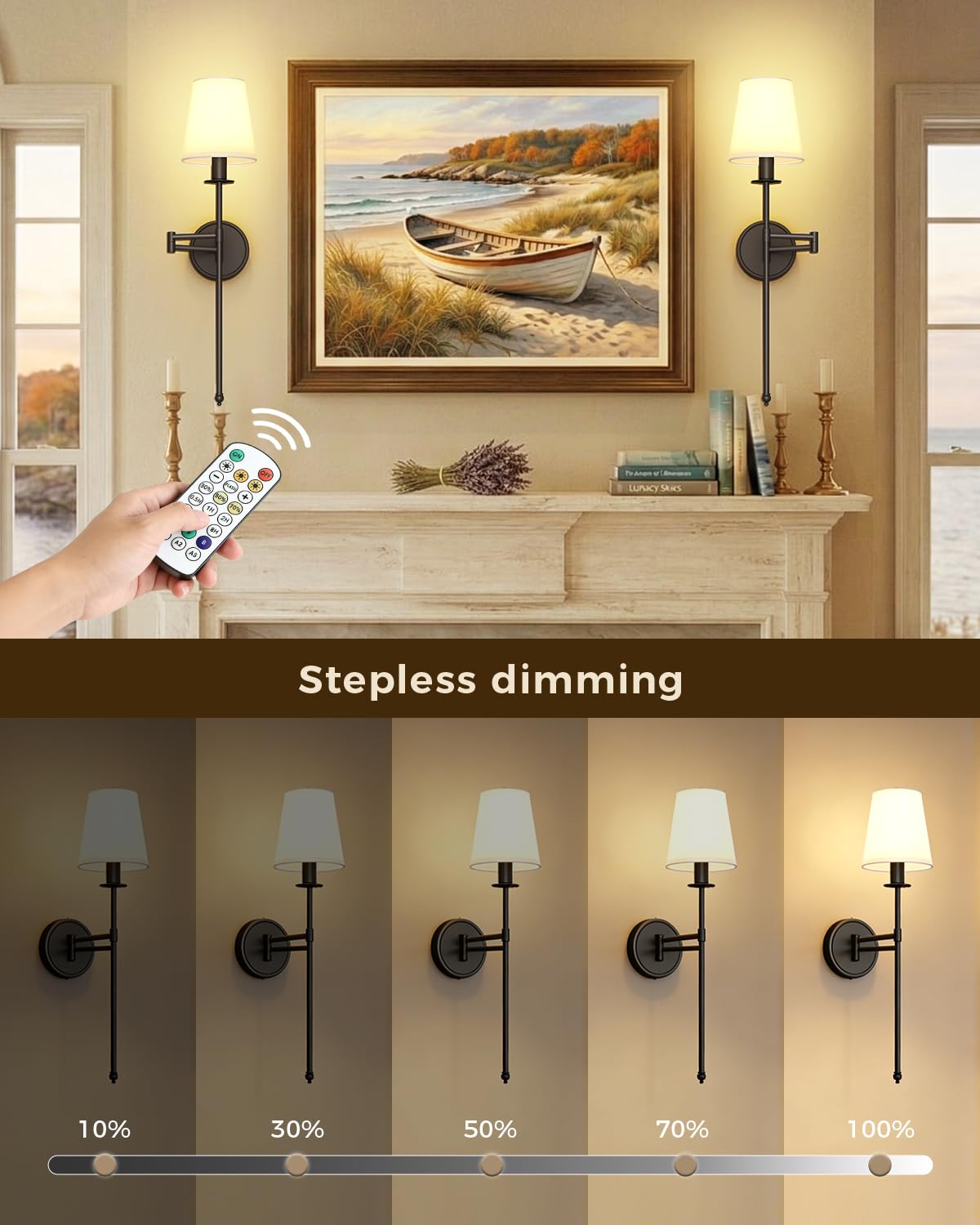 KELIDEN Battery Operated Wall Sconces Set of 2, 24.8" Wireless LED Wall Light with Remote, 9000mAh Rechargeable, RGB & 9CCT Stepless Dimmable, Modern