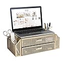 BLU MONACO | Monitor Stand with Drawer Storage | Desk Top Monitor Stand Riser Gold | Computer Support Organizer Elevador de Monitor