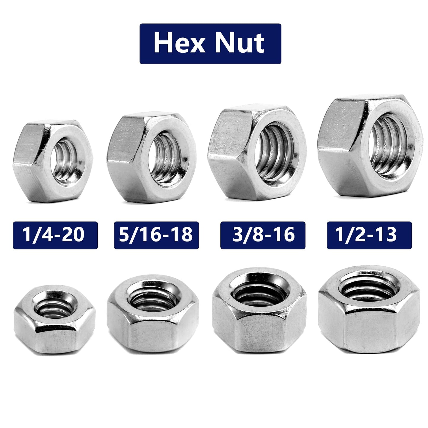 5/16-18 Hex Nuts 100Pcs 304 Stainless Steel 18-8, Full Thread, Hex Drive, Bright Finish by SG TZH