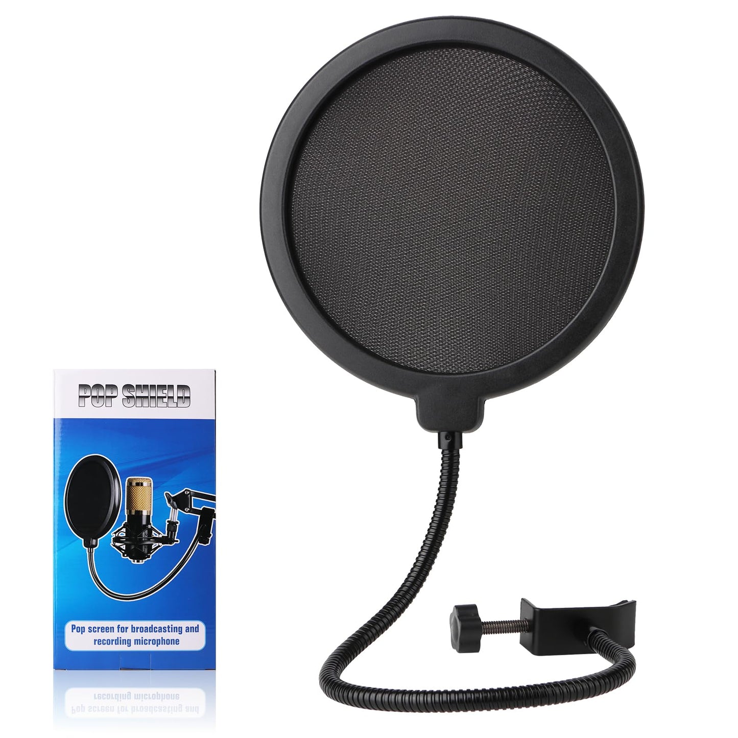 Professional Microphone Pop Filter Shield,Mic Wind Mask Shield Screen with Blue Yeti and Any Other Microphone, Dual Layered Wind Pop Screen With A