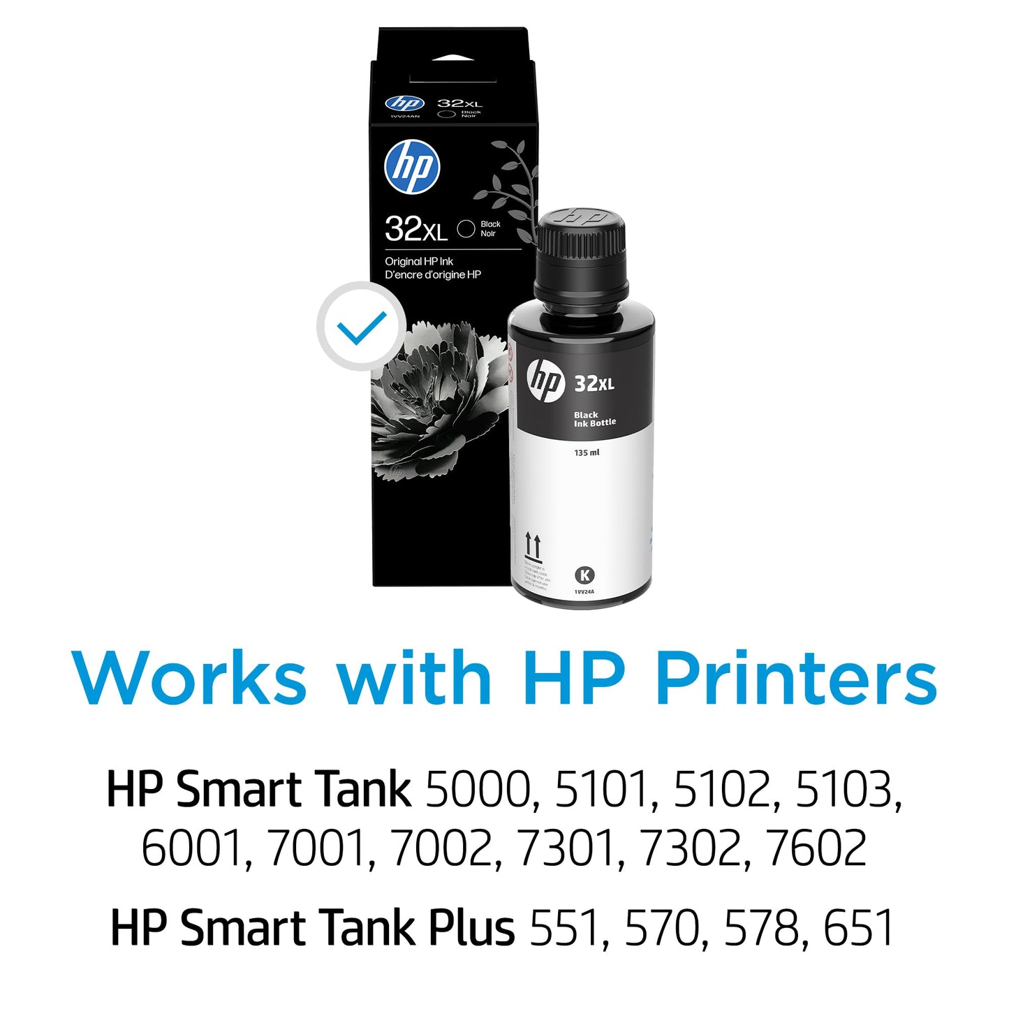 HP 32XL | Ink Bottle | Black | Up to 6000 Pages per Bottle| Works Smart Tank Plus 651 and Smart Tank Plus 551 | 1VV24AN | Packaging May Vary
