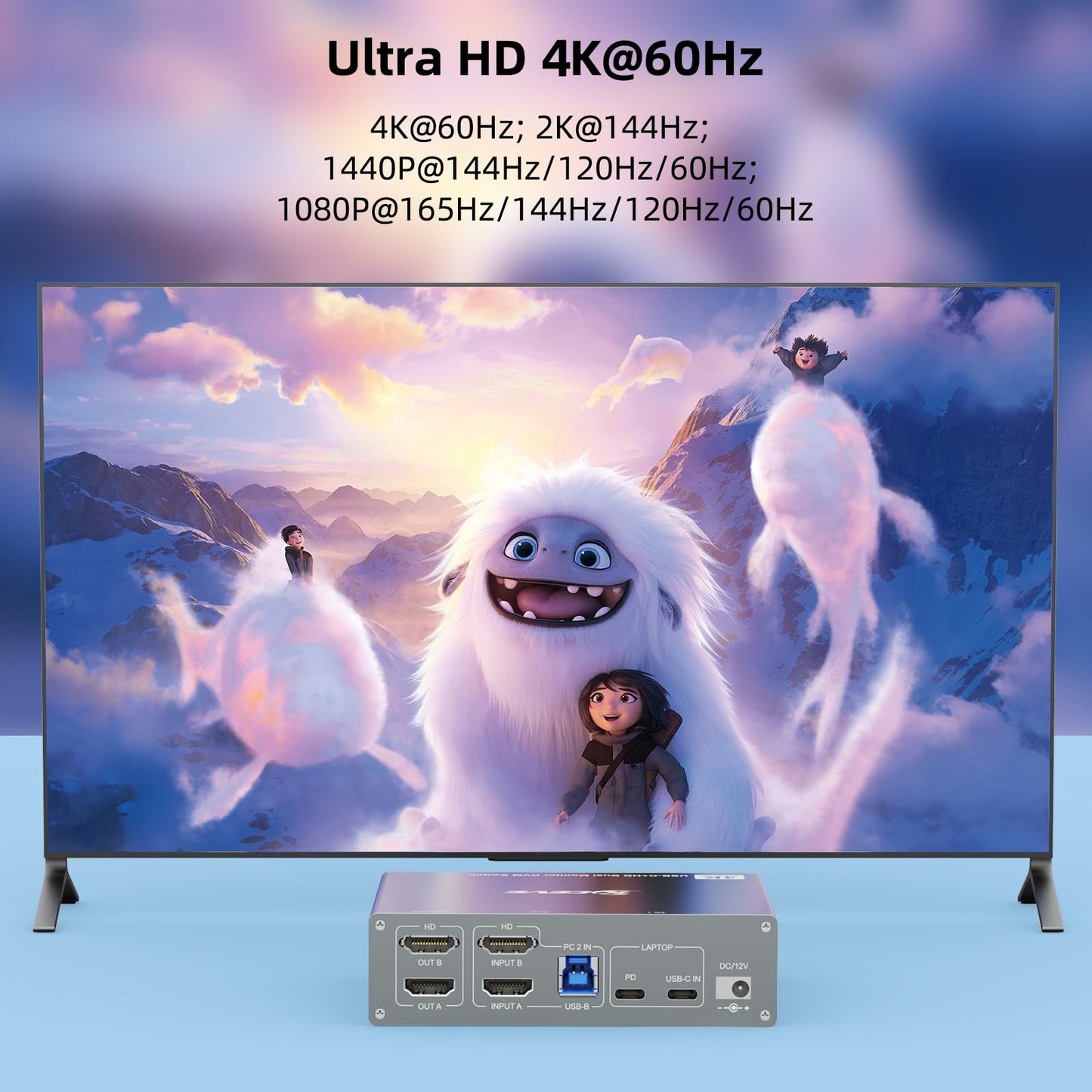 USB C KVM Switch 4K@60Hz, Reyoten 2 Monitors 2 Computers(1 PC & 1 Laptop) KVM, Share 2 Displays & 3 USB3.0 Devices with PD Power and Wired Remote