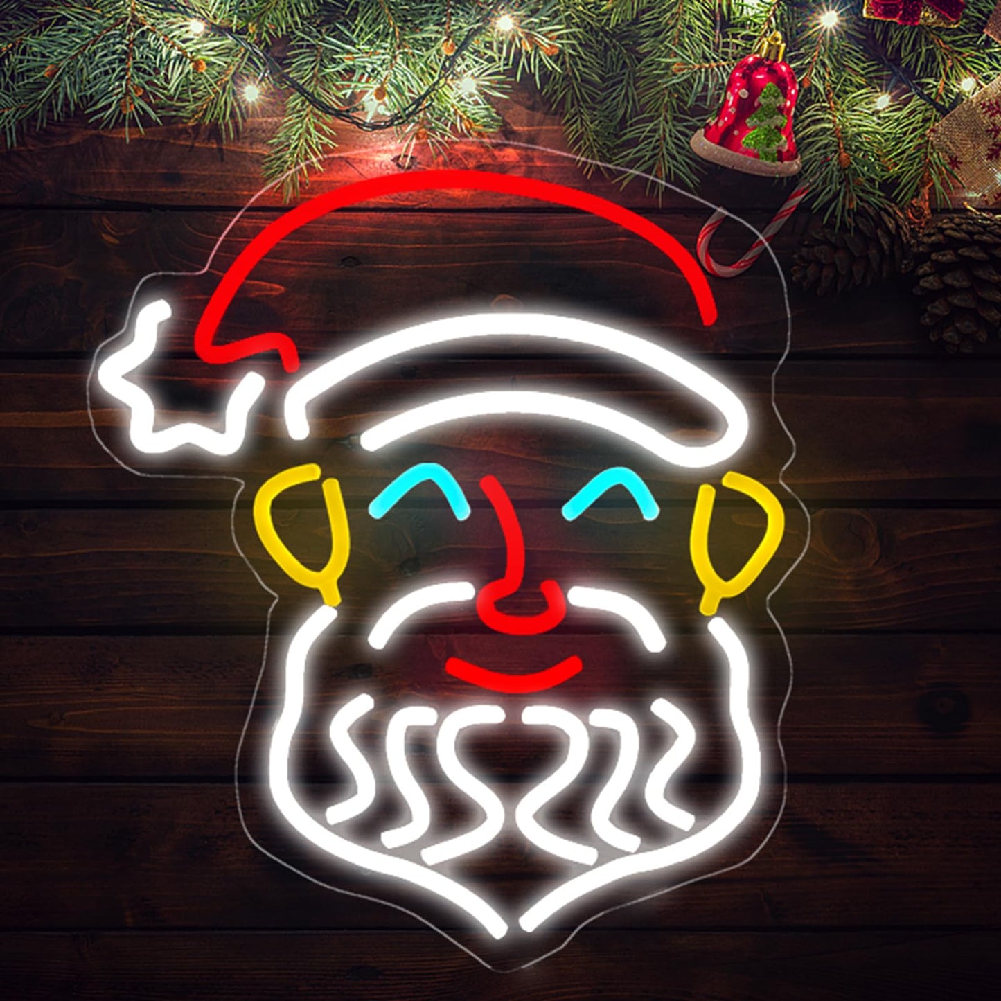 Santa Claus Neon Sign, Christmas LED Neon Signs for Wall Decor, Acrylic Transparent Neon Light Sign for Bedroom Bars Shops Cafe Christmas Decorative