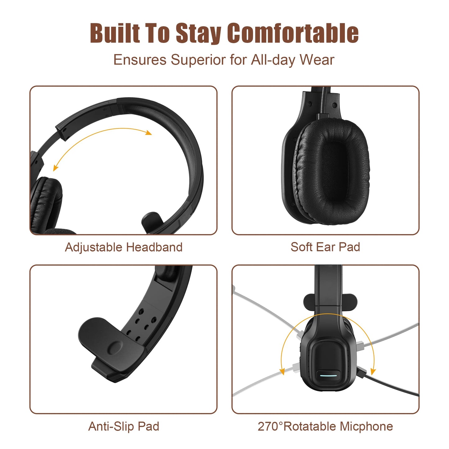 COMEXION Trucker Bluetooth Headset V5.0, Wireless Headset with Noise Canceling&Mute Microphone for Cell Phones, On Ear Bluetooth Headphone