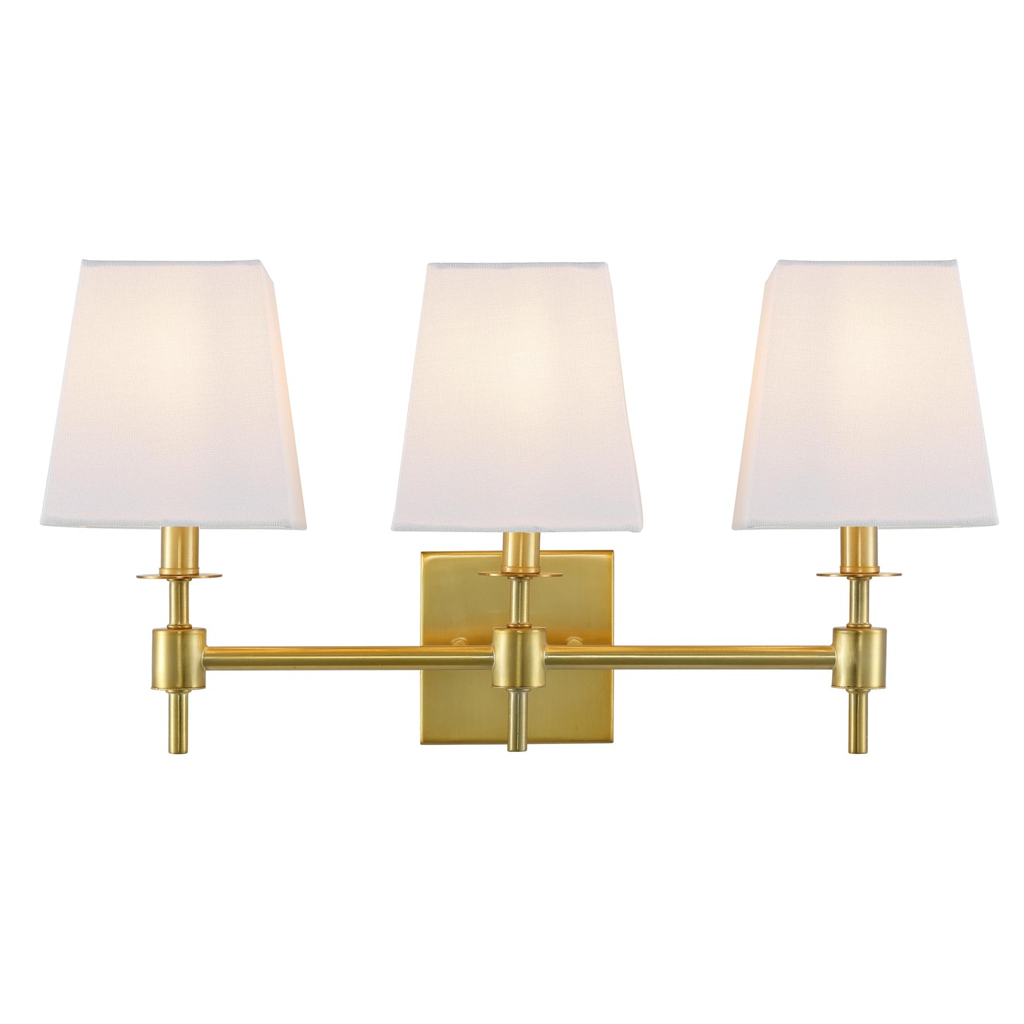 SAFAVIEH Lighting - Clelia 3-Light 21.2-Inch Wall Sconce - Brass - Fabric Shade - Modern 3-Light Design - Ideal for Vanity, Hallway, Bedroom, Bathroom