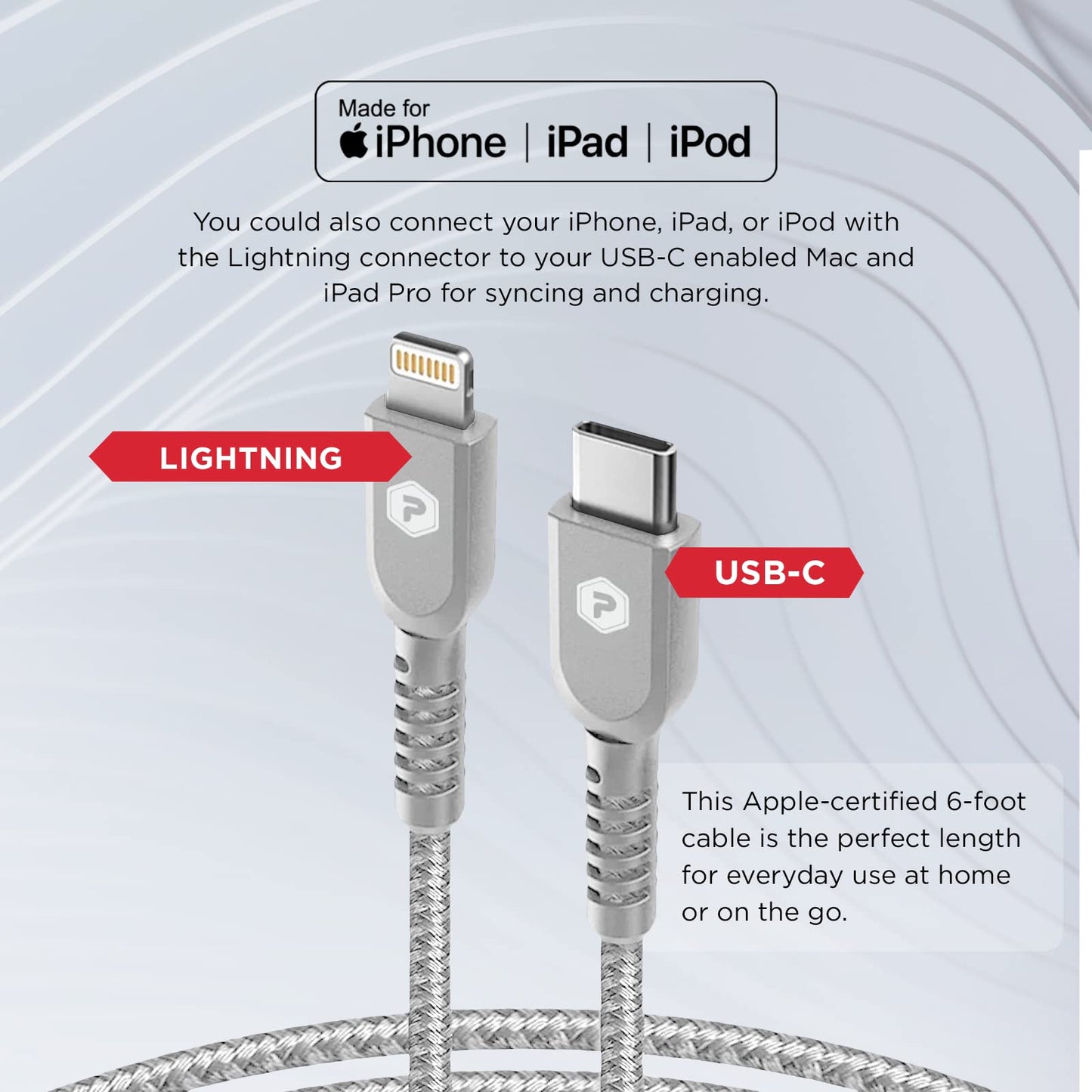 POWERPEAK USB-C to Lightning Cable, 6ft Braided Nylon Metallic iPhone Charger Cord, (MFi Certified) Sync Cable Compatible with iPhone Lightning Port…
