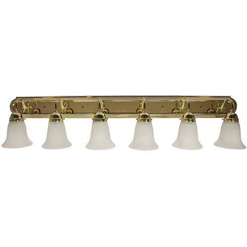 Sunlite 45485 48-Inch Traditional Vanity Light, Classic Decorative Wall Sconce, Bell-Shaped Alabaster Glass, 6 60W A19 Bulbs (Not Included), Above