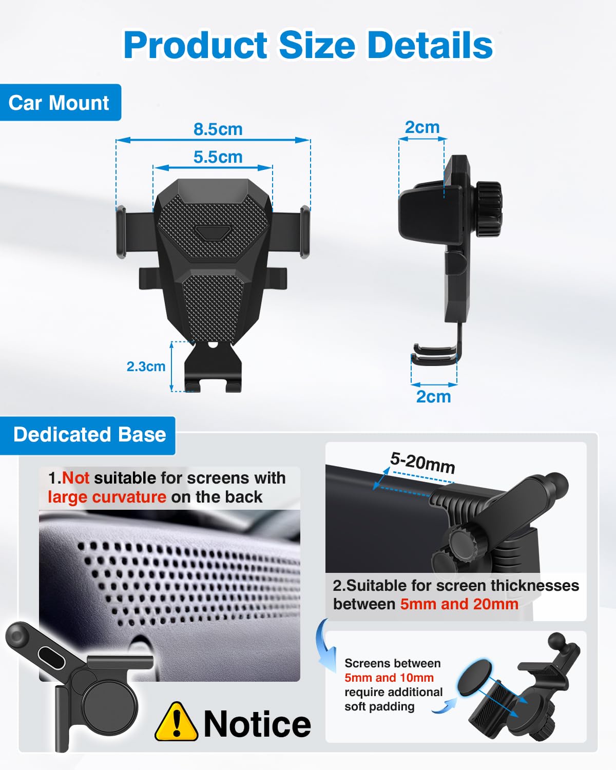 FIILINES Phone Holder for Ford Mustang Mach-E 2021-2024 & Tesla Model 3/Y, 360 Degree Rotation Phone Mount Accessories, Car Mount Compatible with All