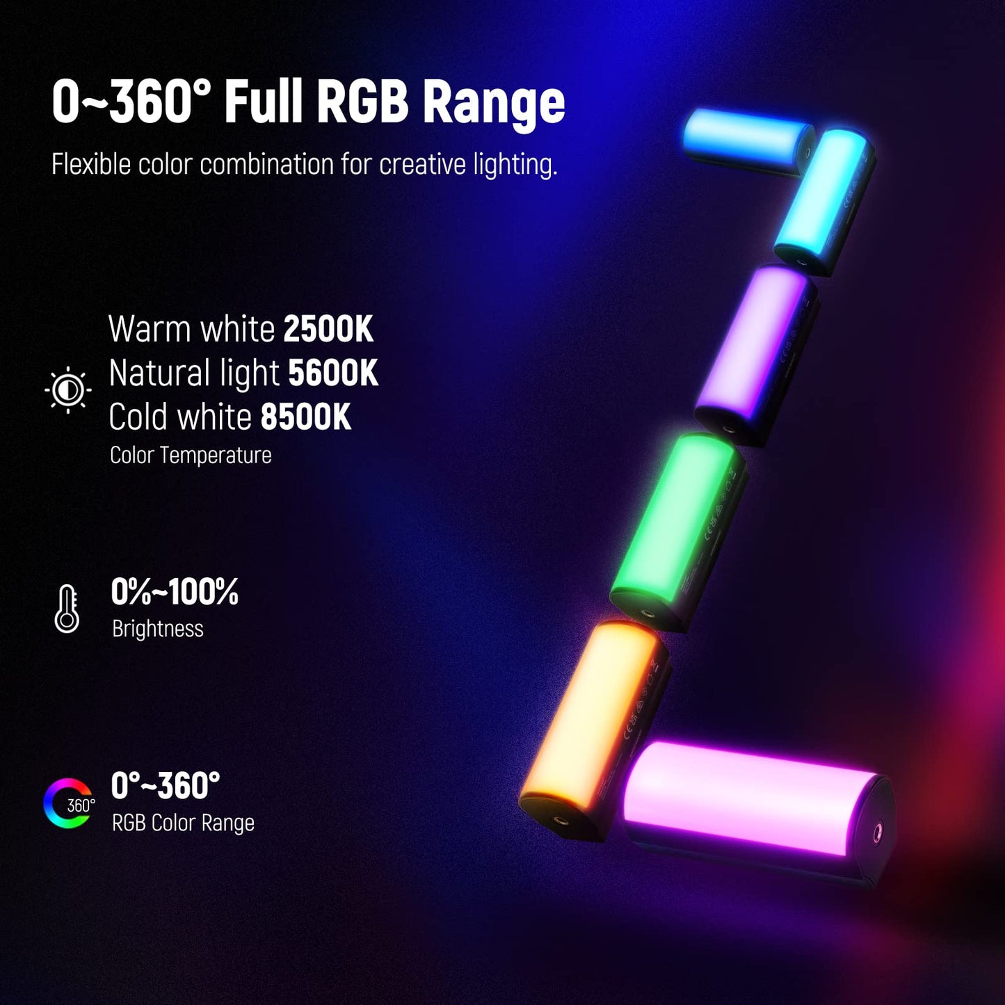 NEEWER Basic Magnetic Handheld Light Wand with Desk Tripod, 360° Full RGB Mini LED Video Tube Light Stick, 2500mAh Battery 2500-8500K Dimmable