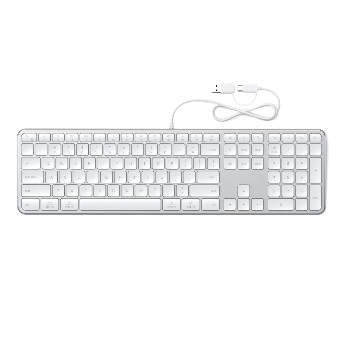 Satechi Slim LX3 Wired Keyboard, Cross-Platform OS Switching, Silver
