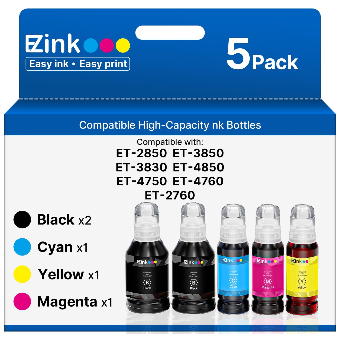 E-Z Ink Refill Ink Bottle Replacement Compatible for 502 Ink Refill Bottles High Capacity for Epson Printer ET-3850 ET-2850 ET-4850 ET-2800 ET-2760