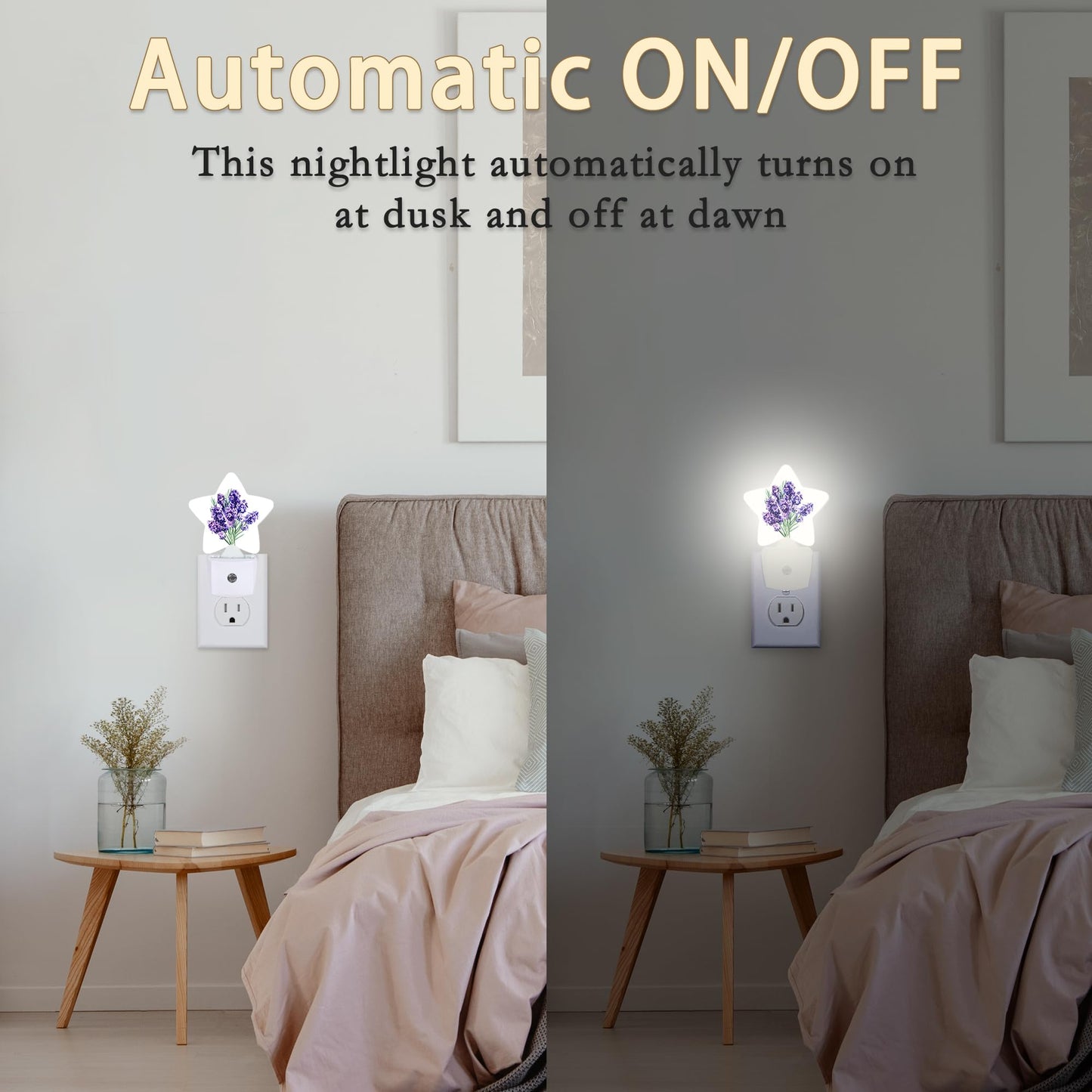 Losthll Purple Lavender Flower Night Lights Plug in Wall Lamp Smart Dusk to Dawn Sensor for Home Decorative,Kids Room Bedroom Bathroom Kitchen Hallway