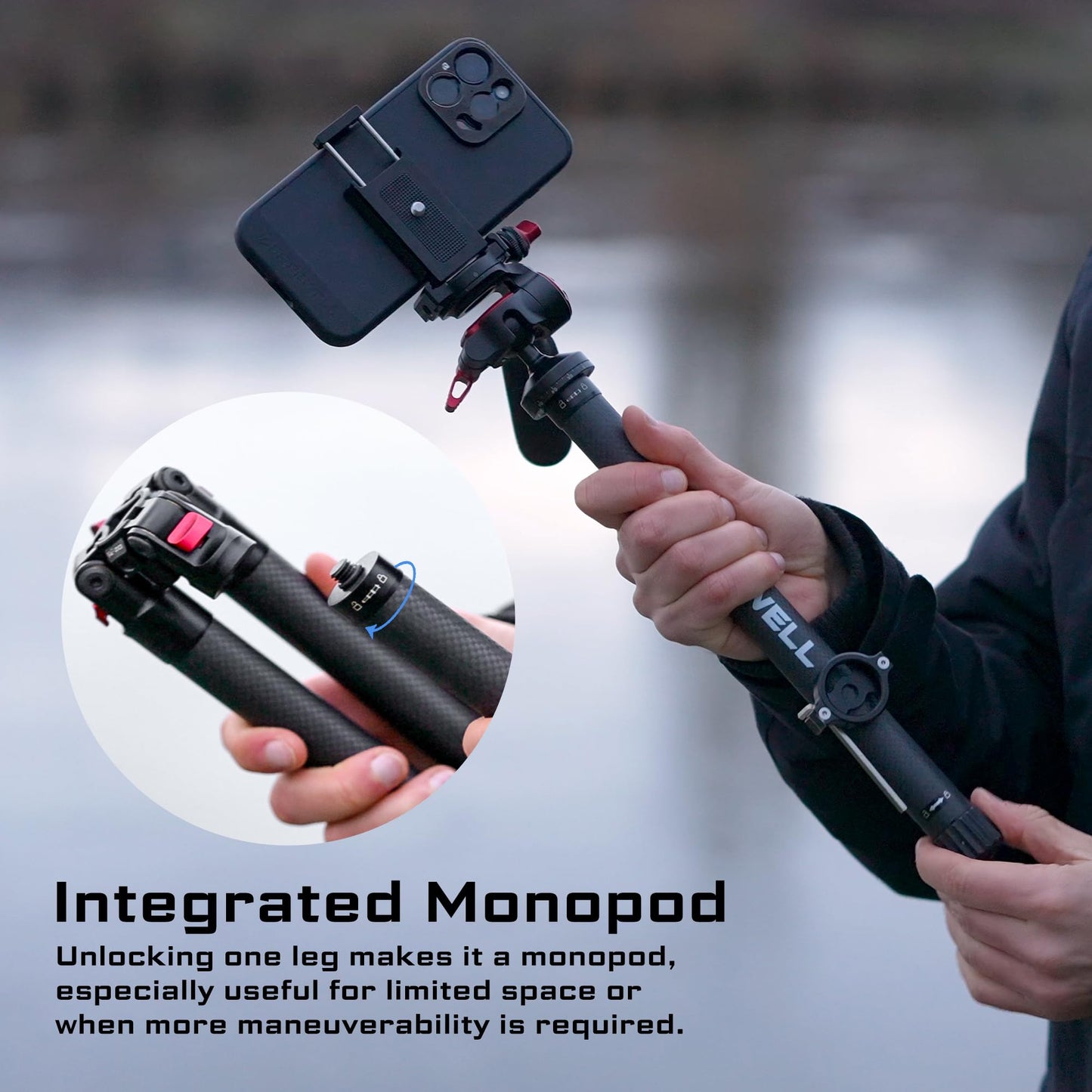 Freewell Carbon Fiber Travel Tripod 59.1" Lightweight 1.98lbs Photo/Video 360°Ball Head (Max Load 5kg/11 lbs), Monopod, Quick-Release Plate, for DSLR