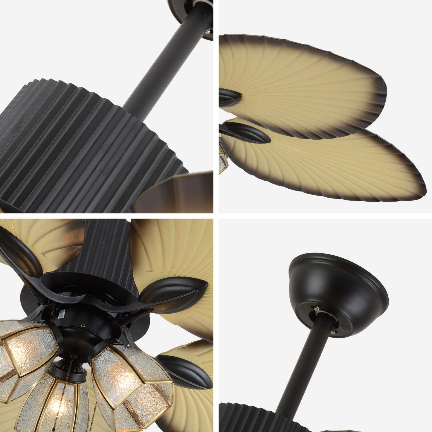 LOYALHEARTDY Palm Leaf Blade Ceiling Fan 52" Palm Frond Fan Leaf Blade Ceiling Fan, 3-Speed Quite Indoor/Outdoor Ceiling Fans with Lights Tropical