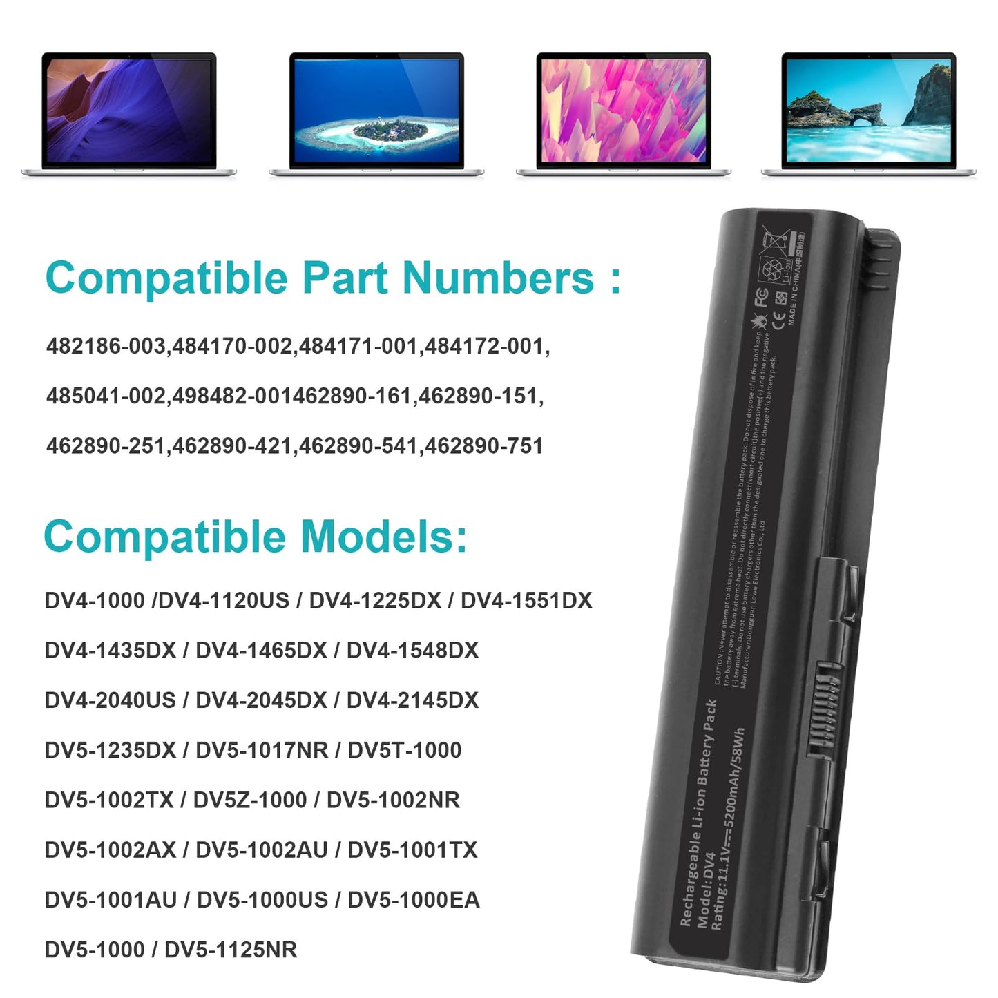 484170-001 497694-001 498482-001 484170-002 485041-001 Laptop Battery for HP Pavilion DV4-2040US DV5-1010 CQ40 CQ45 CQ50 CQ60 EV06 G50 G60 G70 G71