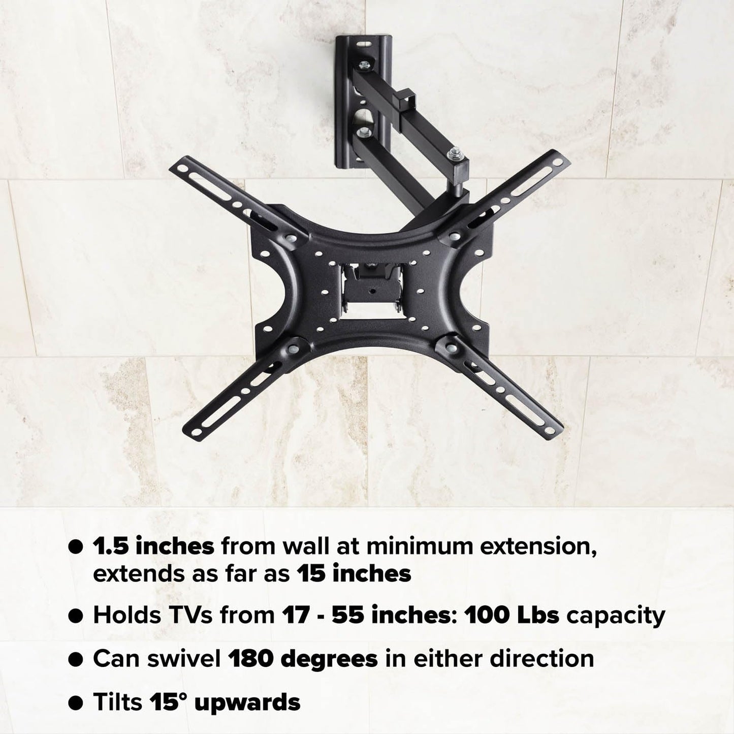 Emerald 8318 Full Motion TV Wall Mount which Pannels, Articulates and Tilts - for Flat and Curved TVs 17-55 inches,