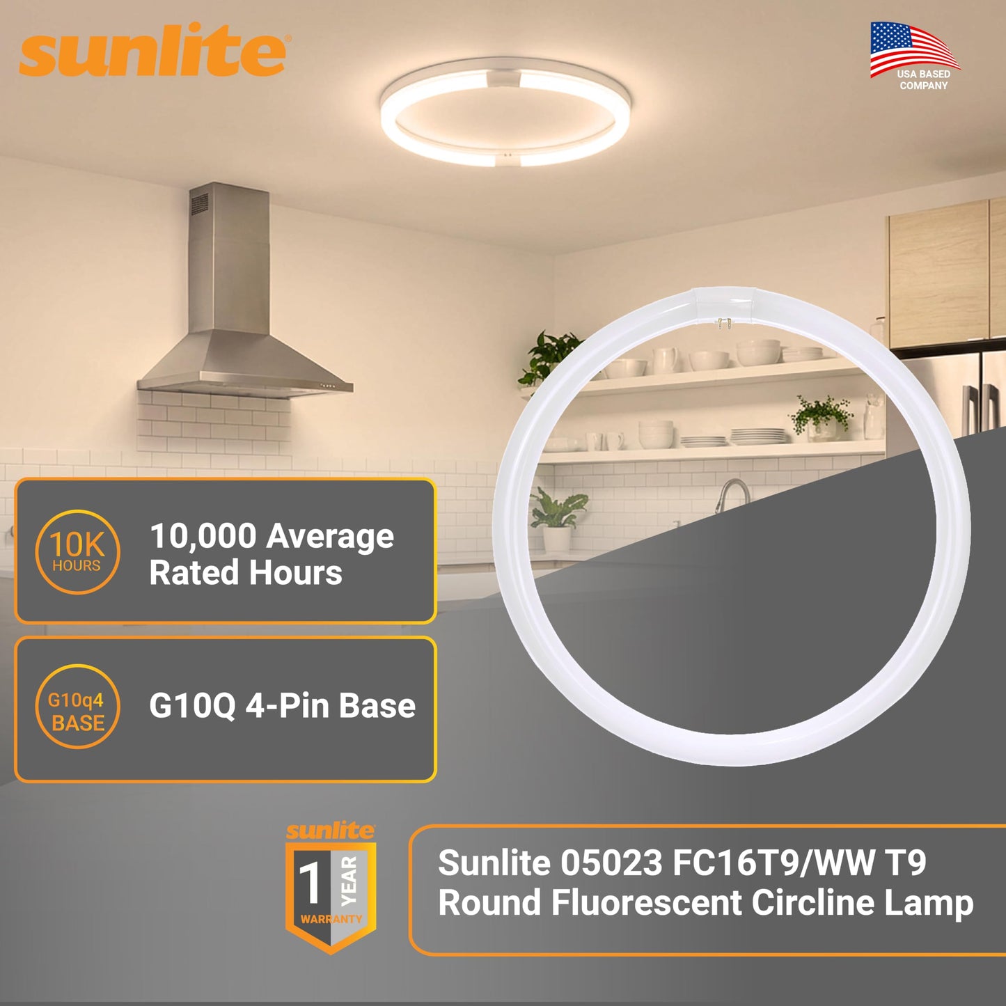 Sunlite 05023 FC16T9/WW T9 Round Fluorescent Circline Lamp, 40 Watts, 2600 Lumens, 2700K Soft White, RoHS Compliant, G10Q 4-Pin Base, 1 Pack