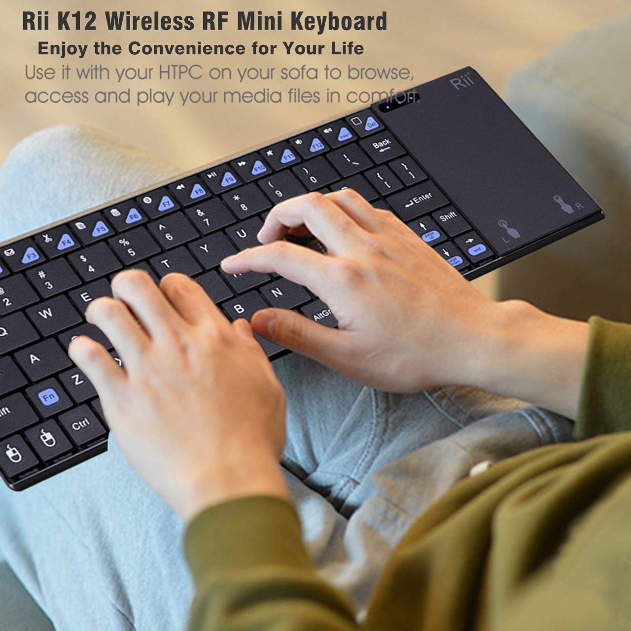 Rii K12+ Mini Wireless Keyboard with Large Touchpad Mouse&Qwerty Keypad, Stainless Steel Portable Wireless Keyboard with USB Receiver