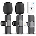 Kdewere 2 Pack Wireless Lavalier Microphone for iPhone iPad, Lapel Mics Plug-Play 2.4G Ultra-Low Delay Built-in Noise Reduction Chip 8H Working Time