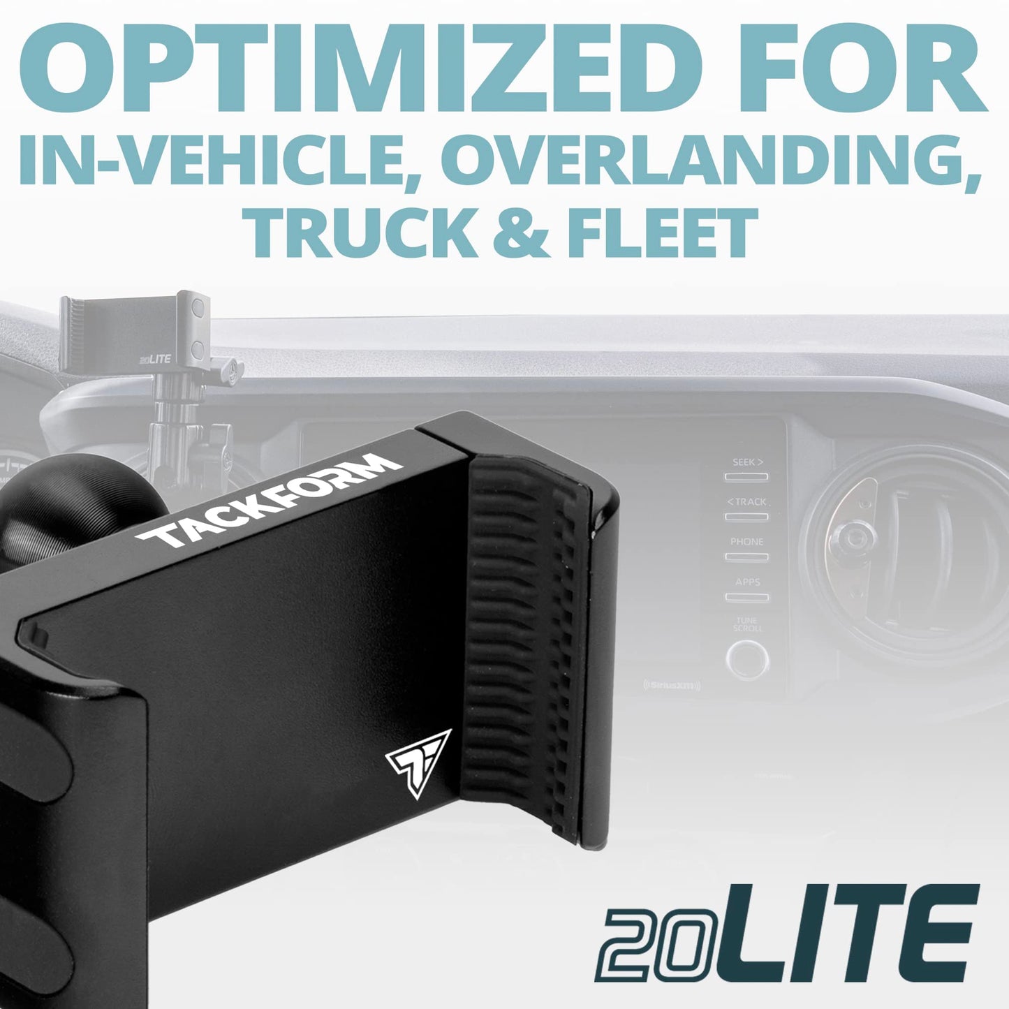Tackform Enduro 20LITE Phone Holder - Spring Tension Optimized for in Vehicle Use, Truck and Fleet, Rock Crawling | 20mm Aluminum Ball