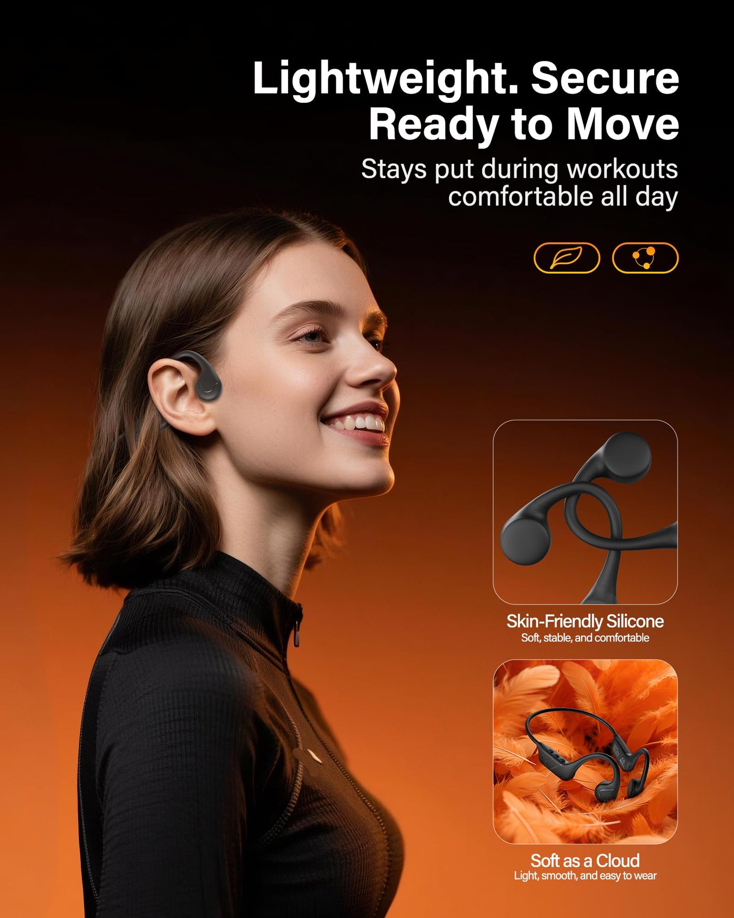 Bone Conduction Headphones Bluetooth 6.0 Open Ear Headphones with Mic, 12H Playtime Wireless Sports Headphones for Running, Cycling, Walking, Gym