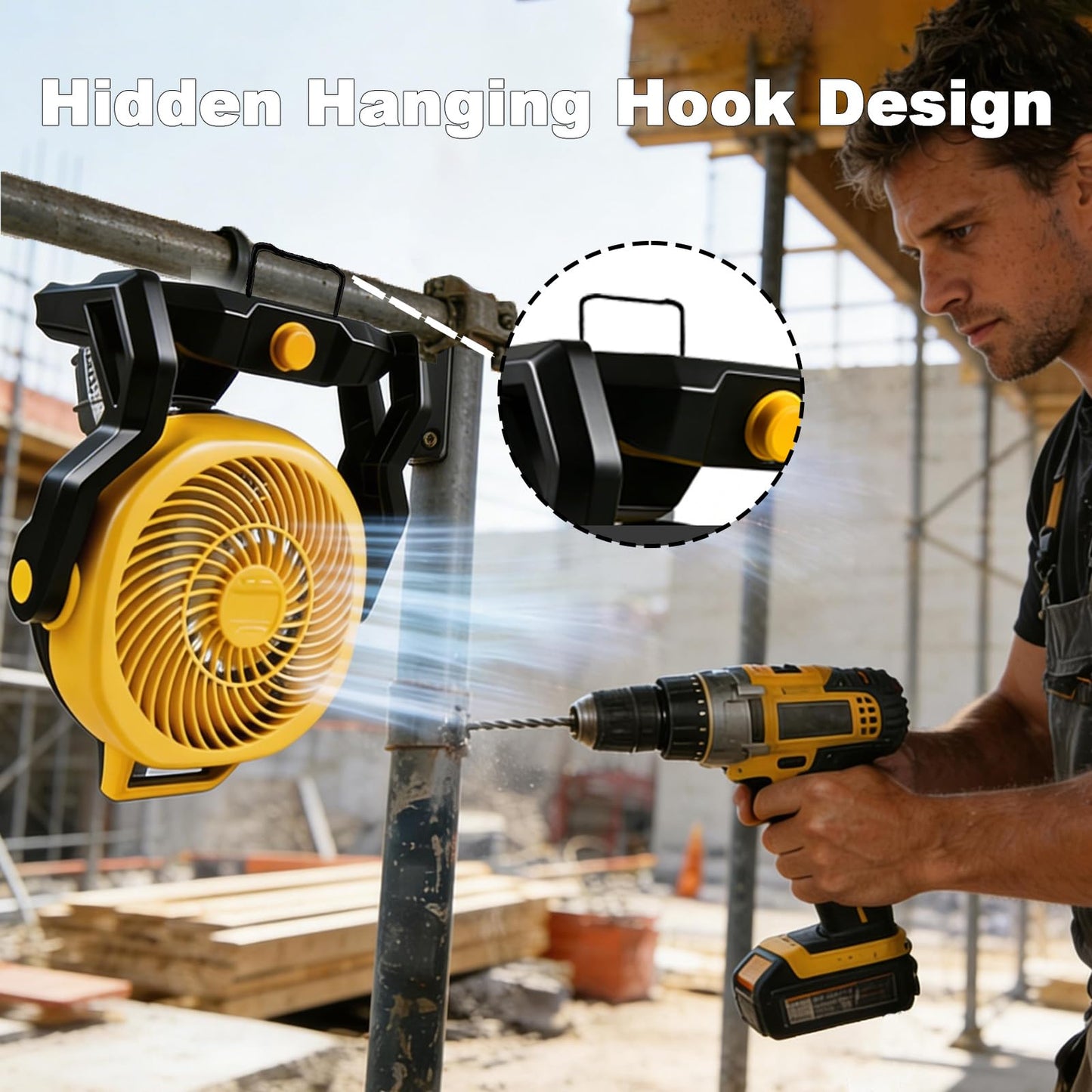 WeToolGoo Cordless Brushless Jobsite Fan Compatible with Dewalt 20V Max Battery, Battery Powered Fan 650 CFM Variable Speed, or AC Power for Outdoor