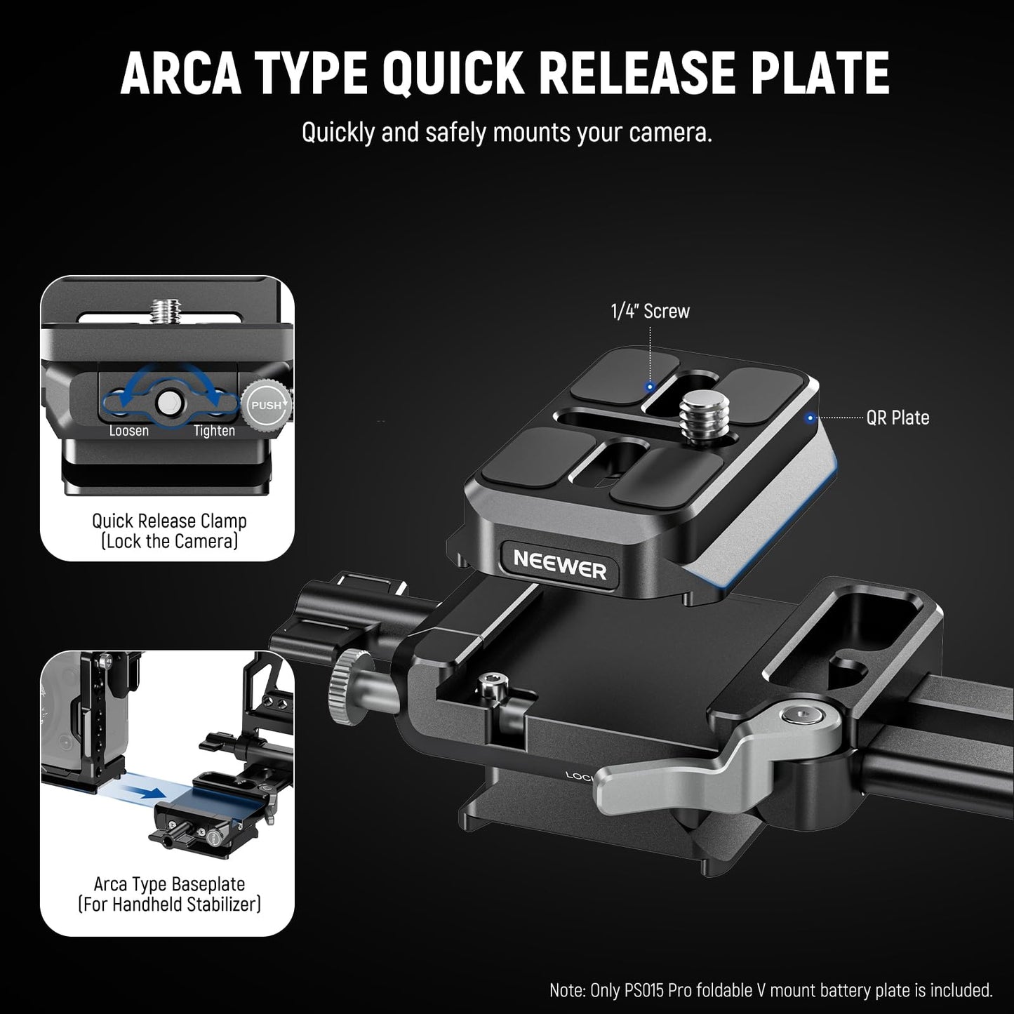 NEEWER Foldable V Mount Battery Plate with Arca Type Quick Release Camera Baseplate, Lightweight DSLR Camera Video Rig Compatible with SmallRig V